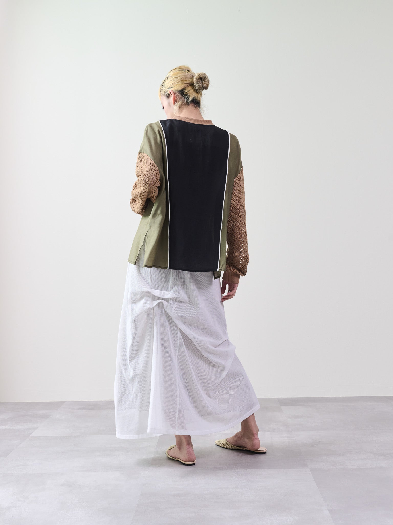 配色異素材切替トップス [601332] black