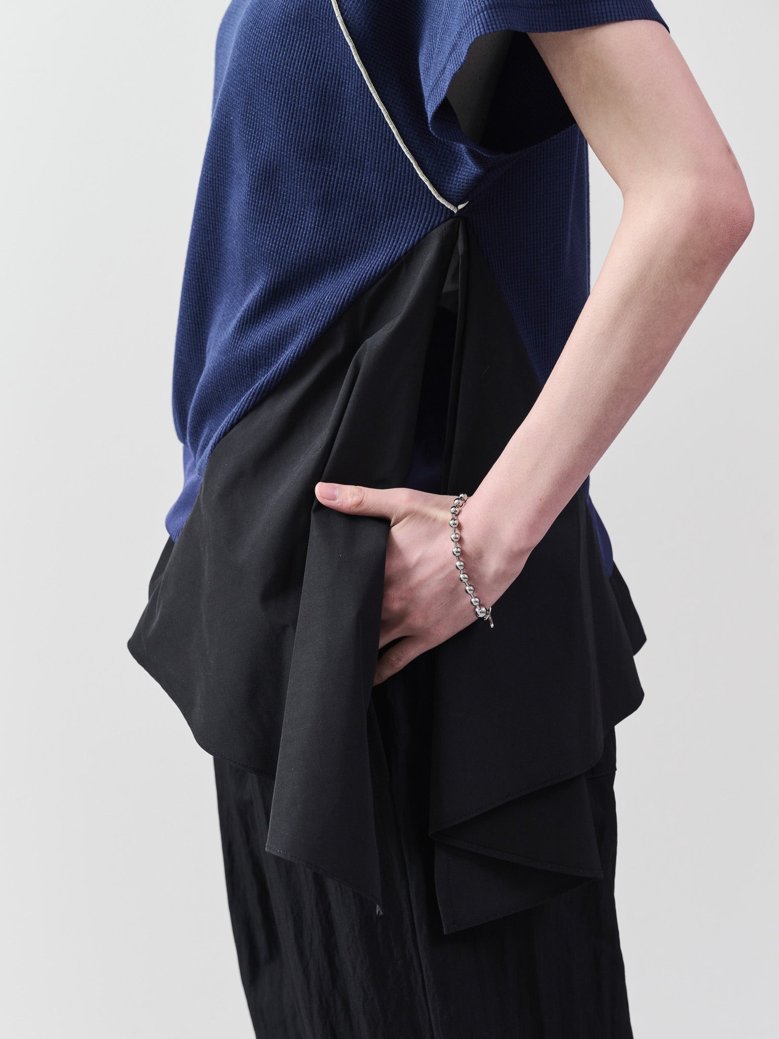ワッフルアームホール配色アシメヘムトップス [601399] navy