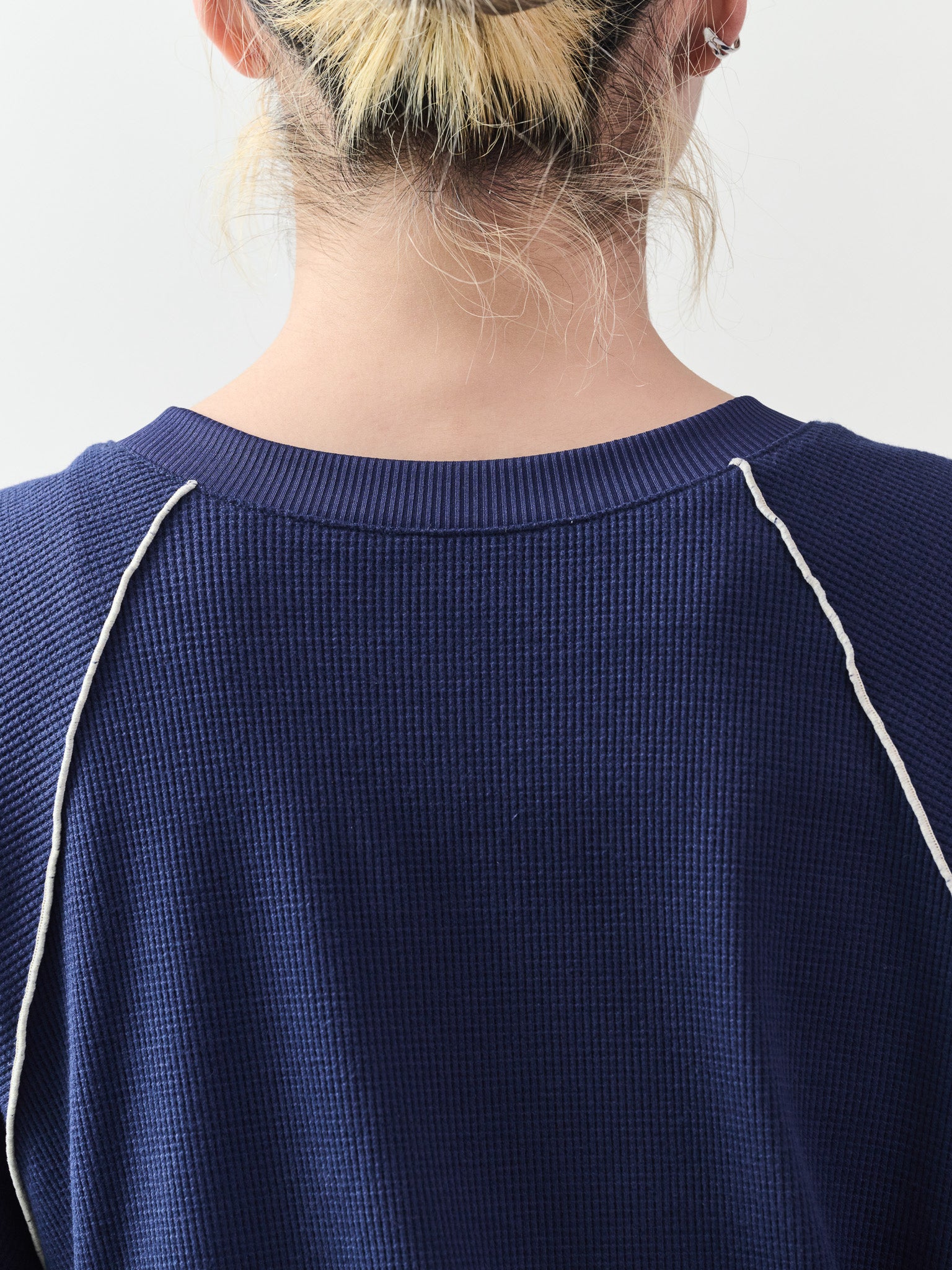 ワッフルアームホール配色アシメヘムトップス [601399] navy