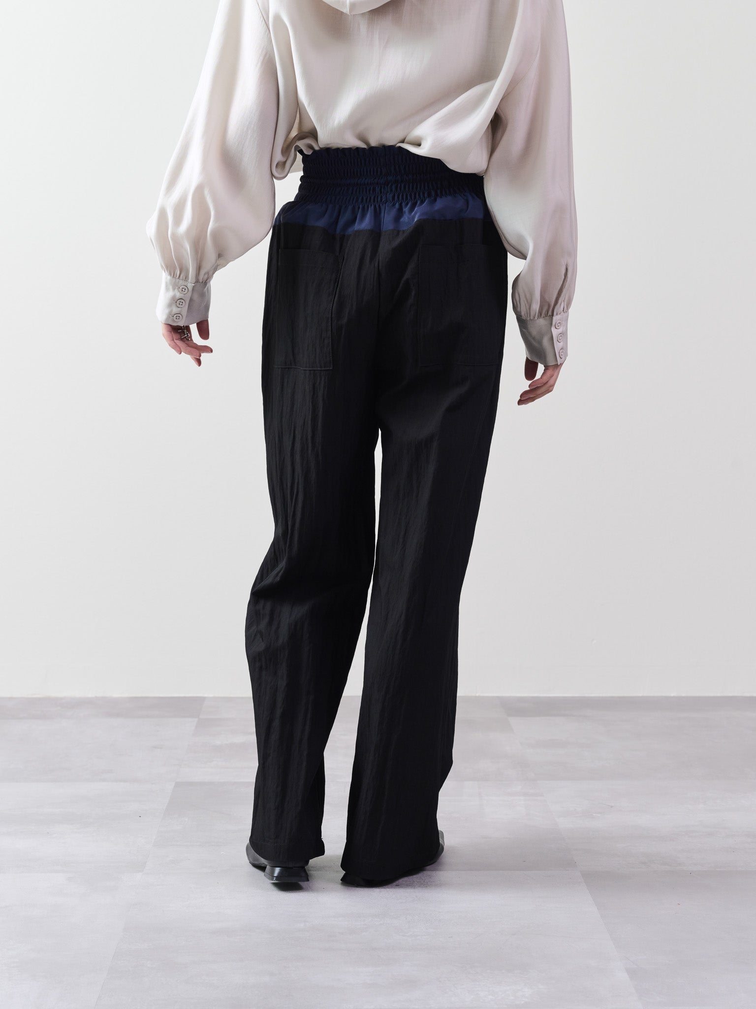 ウエストシャーリング配色ワイドパンツ [601314] black