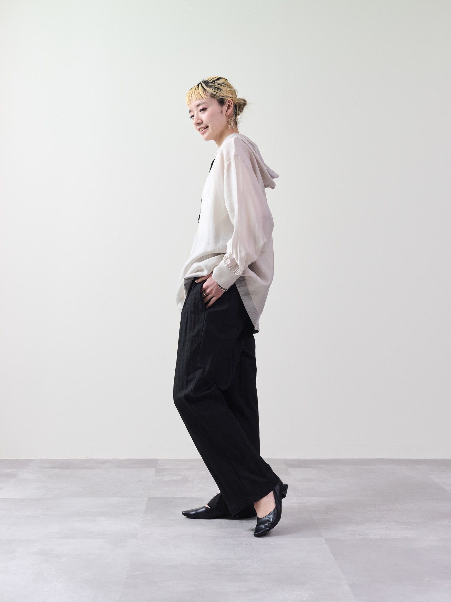 ウエストシャーリング配色ワイドパンツ [601314] black