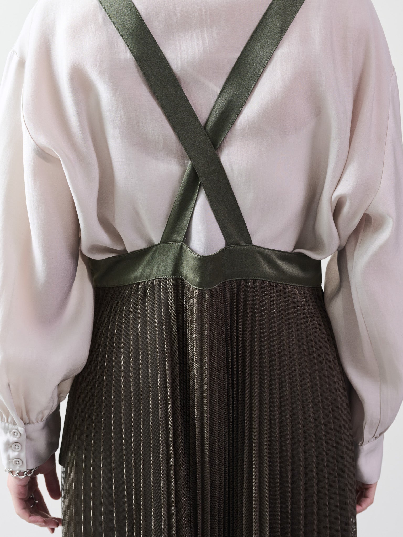メッシュプリーツサロペットワンピース [601330] khaki
