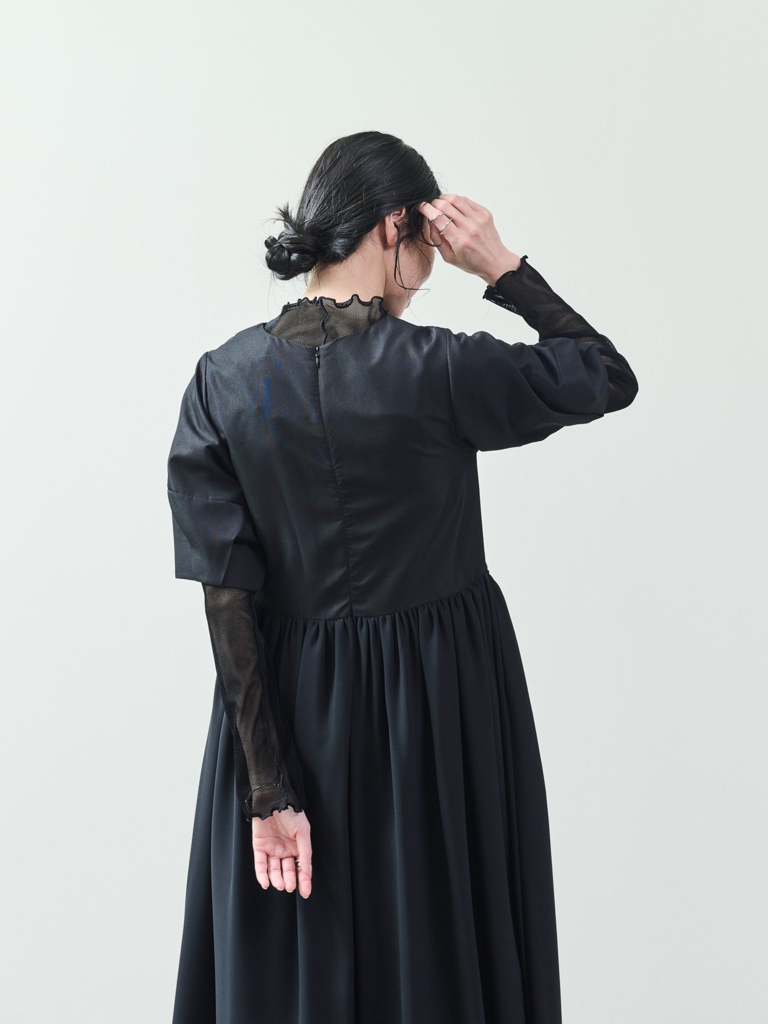 配色パイピングパネルフレアワンピース [601320] black
