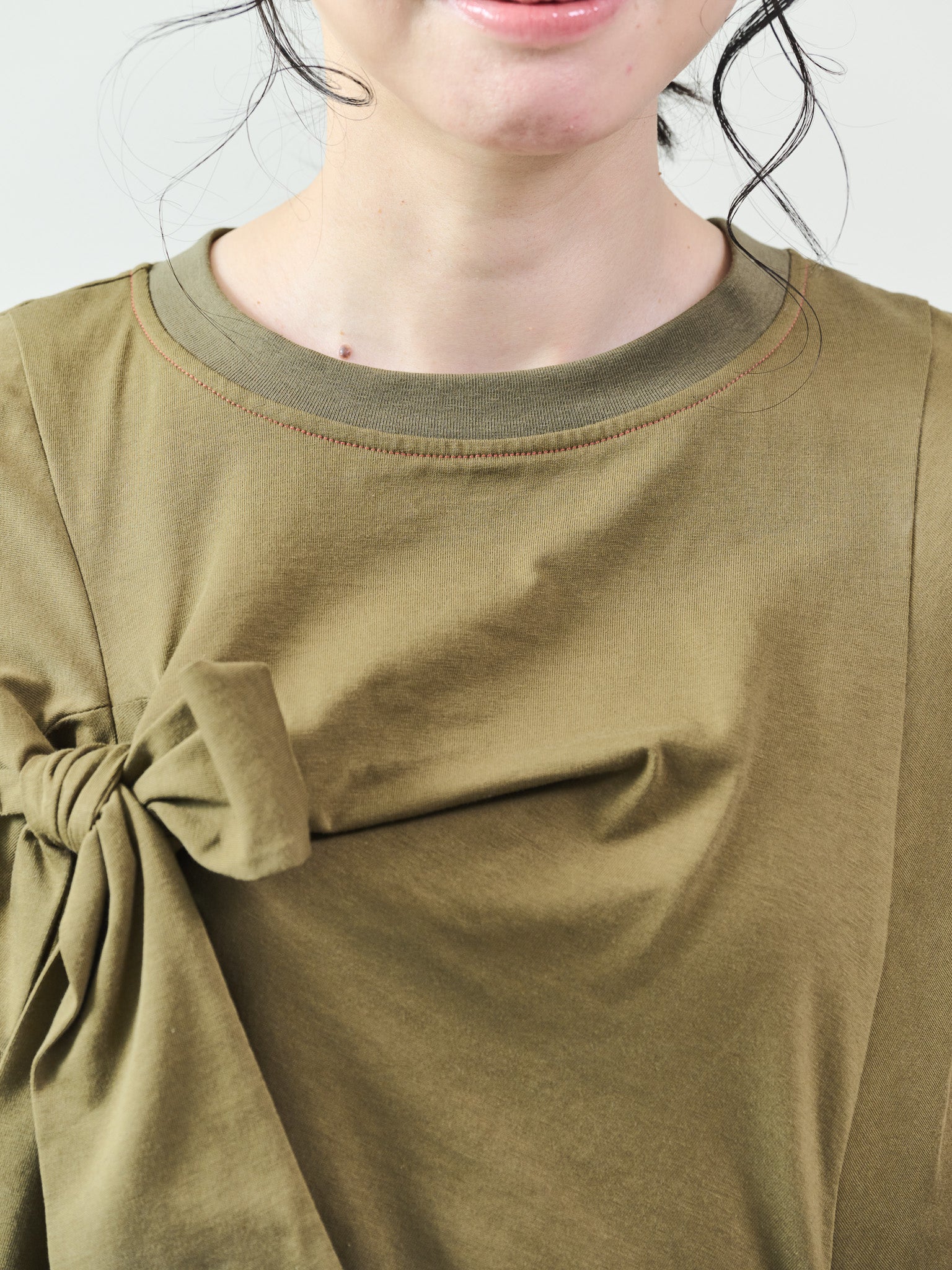 フロントリボン配色ステッチワンピース [601326] khaki