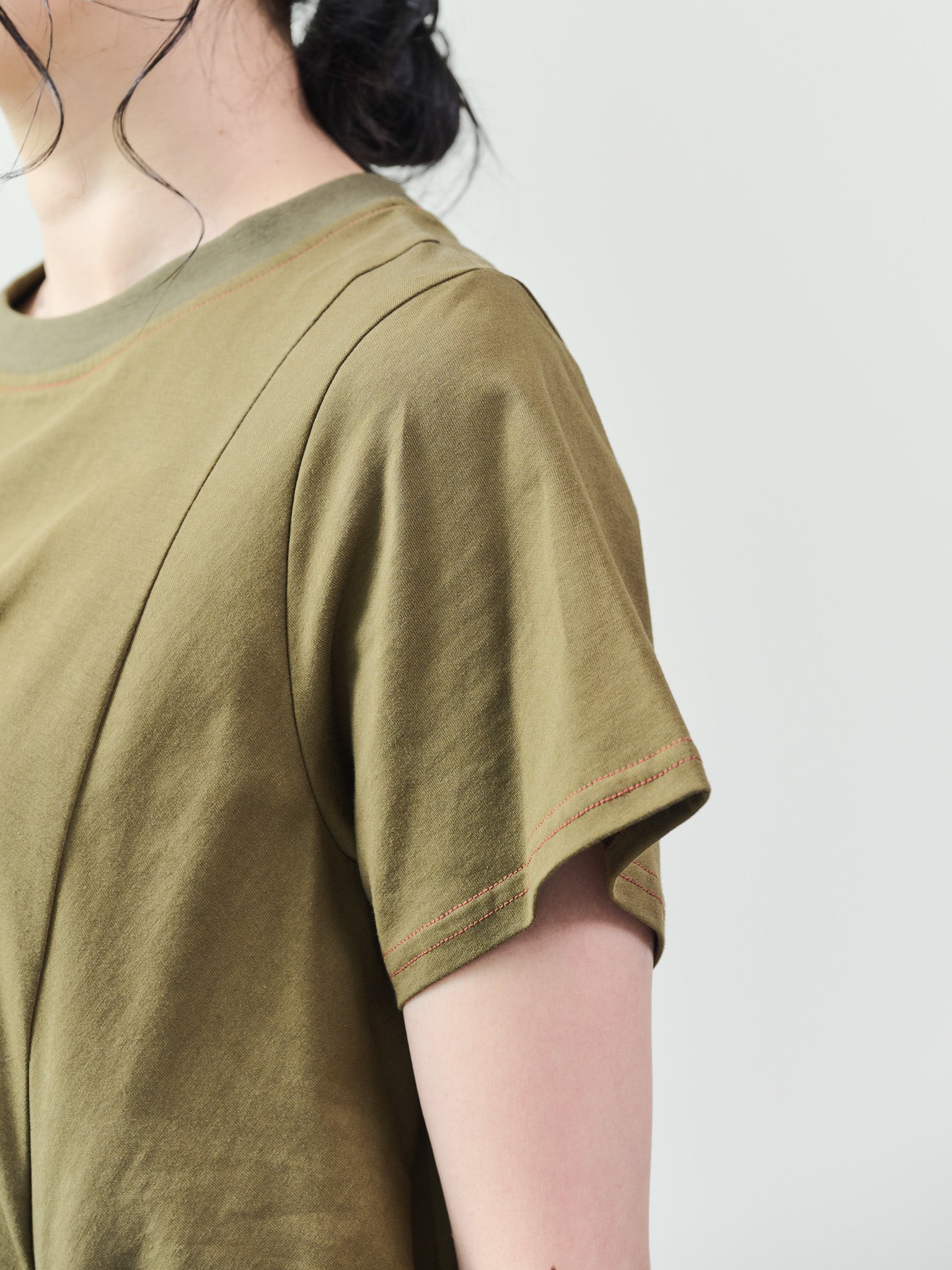 フロントリボン配色ステッチワンピース [601326] khaki
