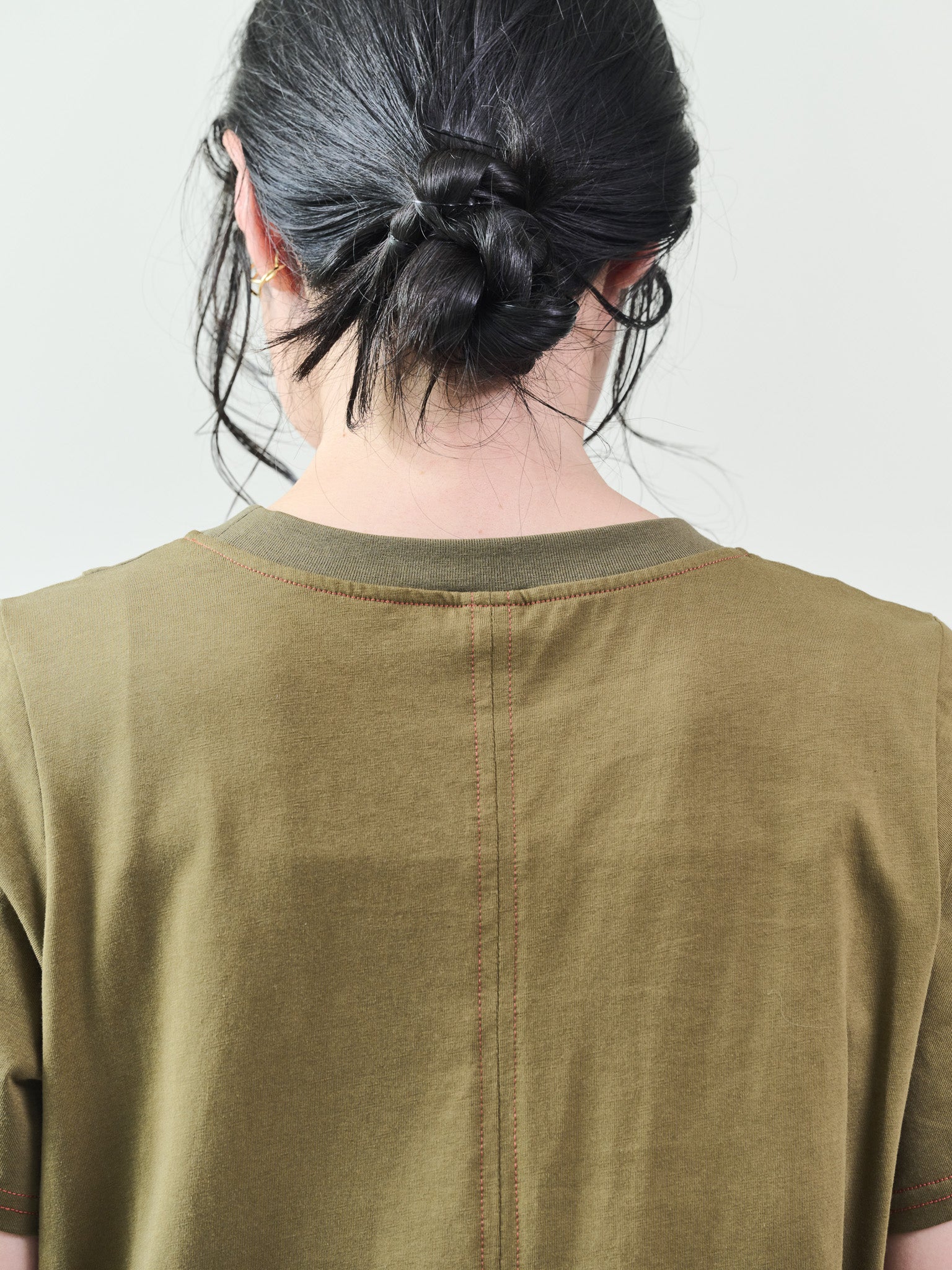 フロントリボン配色ステッチワンピース [601326] khaki