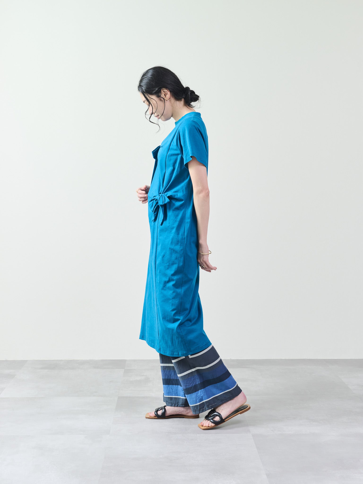 フロントリボン配色ステッチワンピース [601326] blue