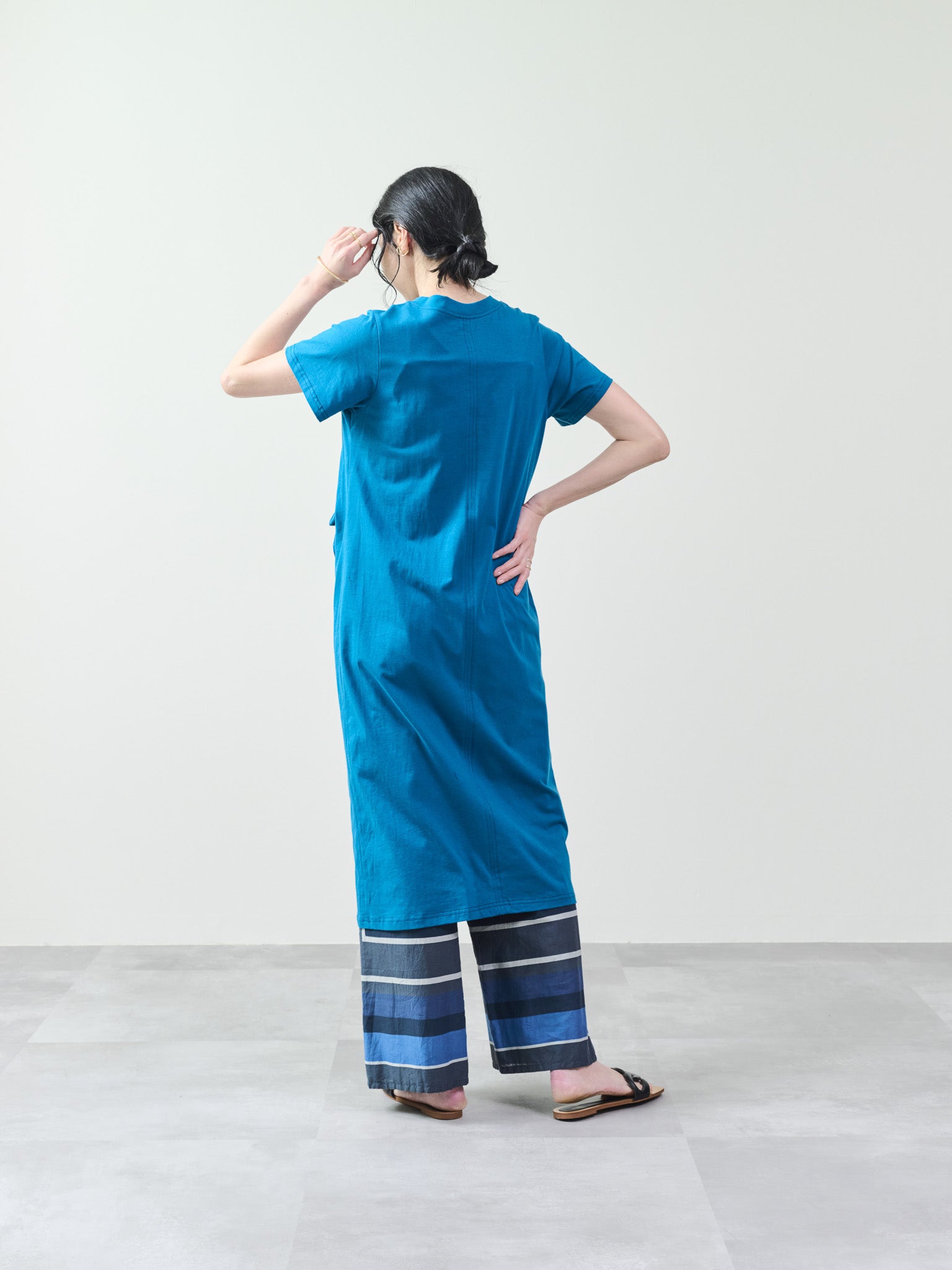 フロントリボン配色ステッチワンピース [601326] blue