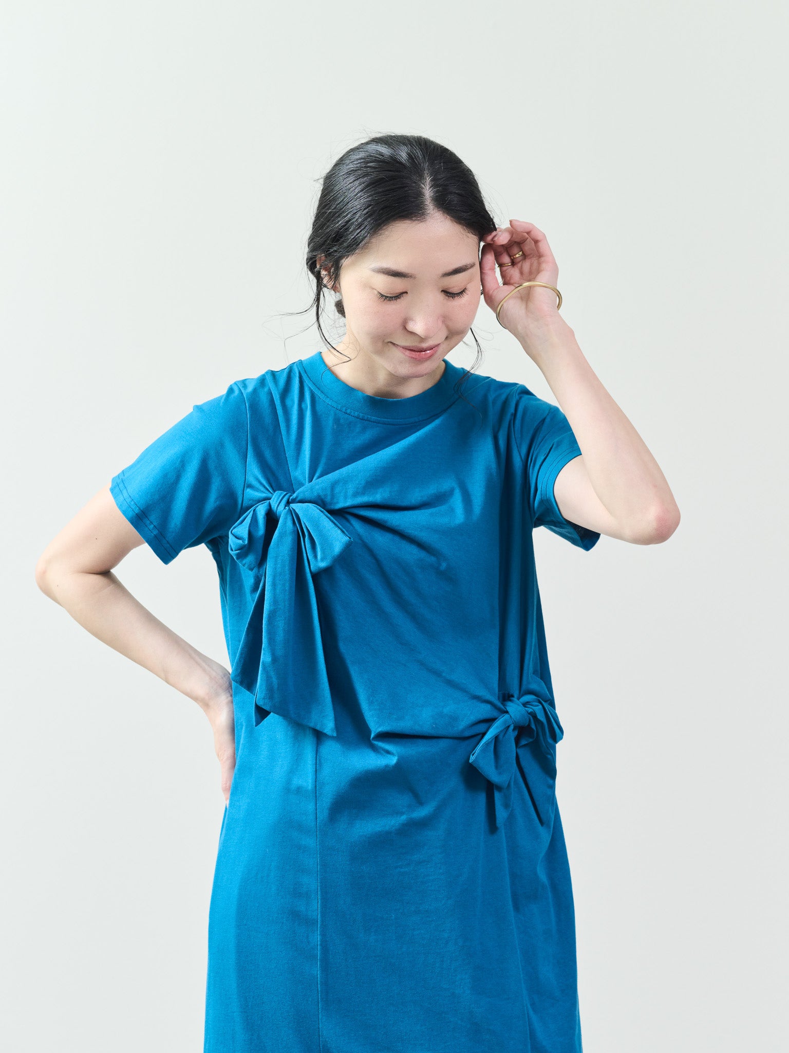 フロントリボン配色ステッチワンピース [601326] blue