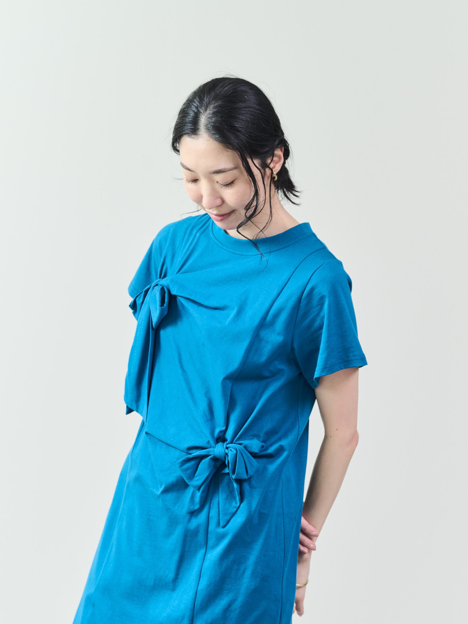 フロントリボン配色ステッチワンピース [601326] blue
