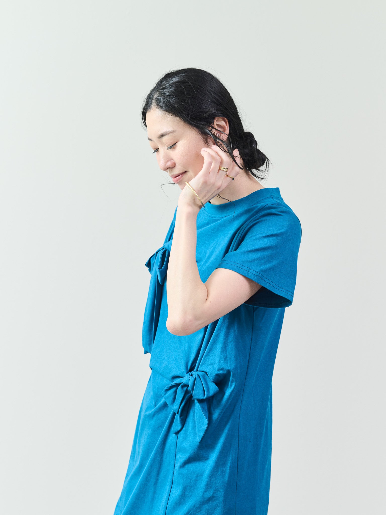フロントリボン配色ステッチワンピース [601326] blue