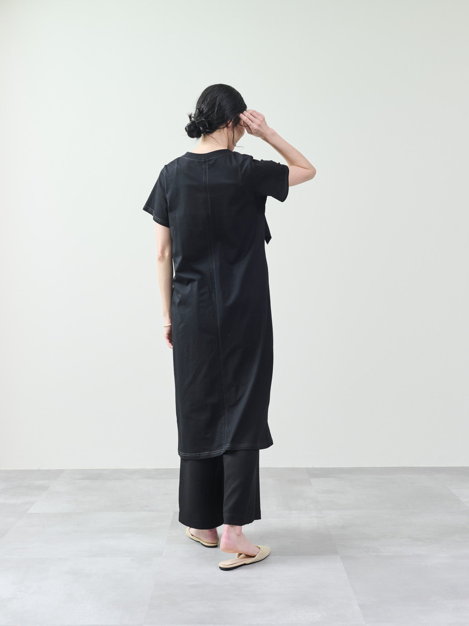 フロントリボン配色ステッチワンピース [601326] black