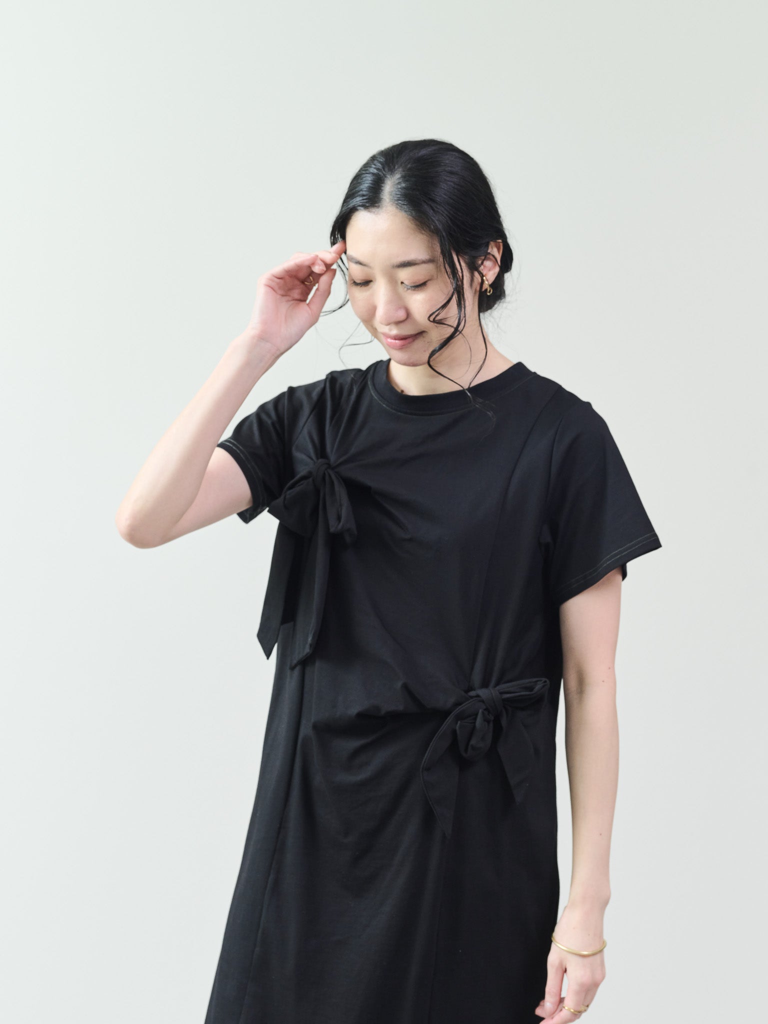 フロントリボン配色ステッチワンピース [601326] black