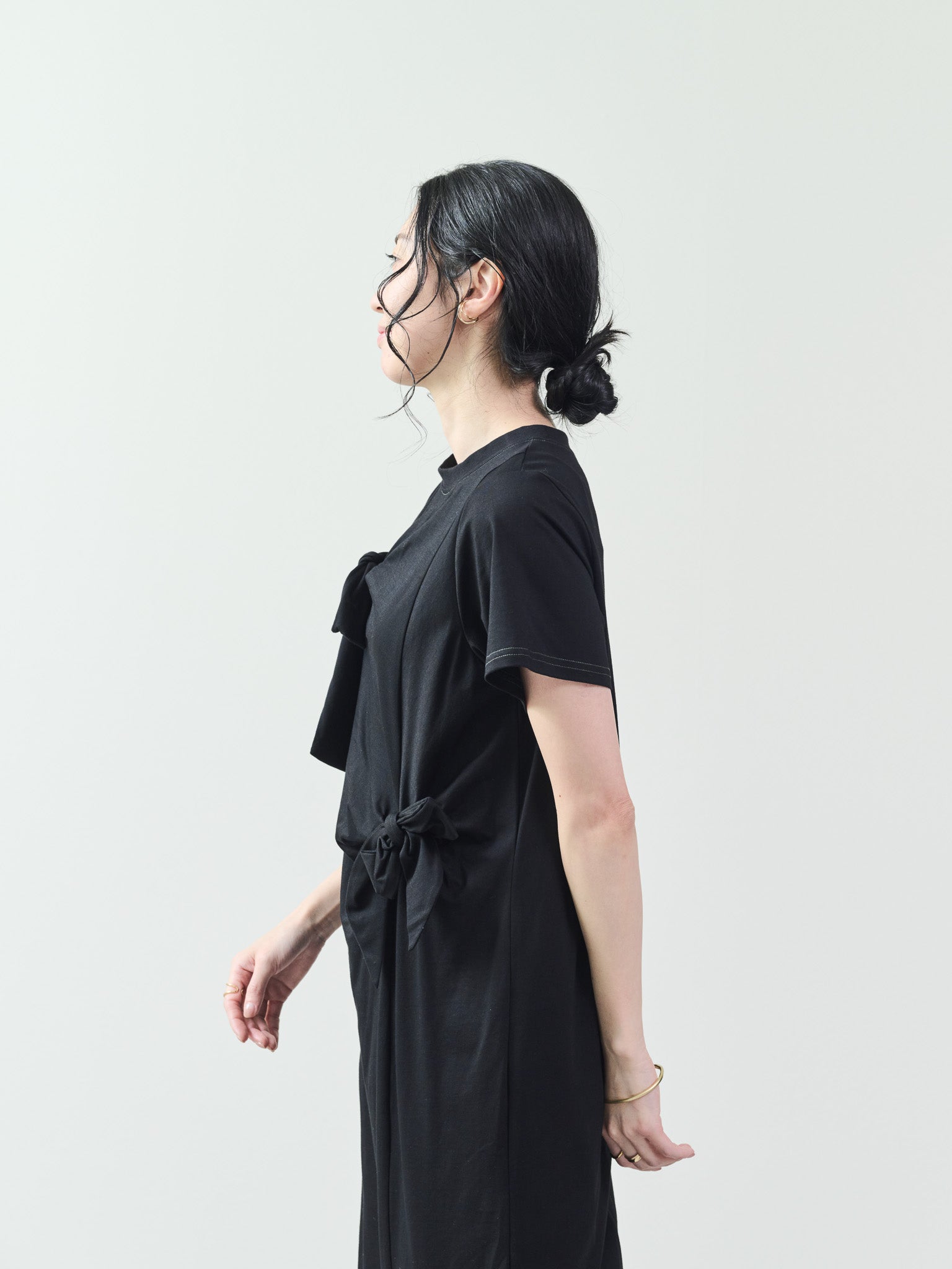 フロントリボン配色ステッチワンピース [601326] black
