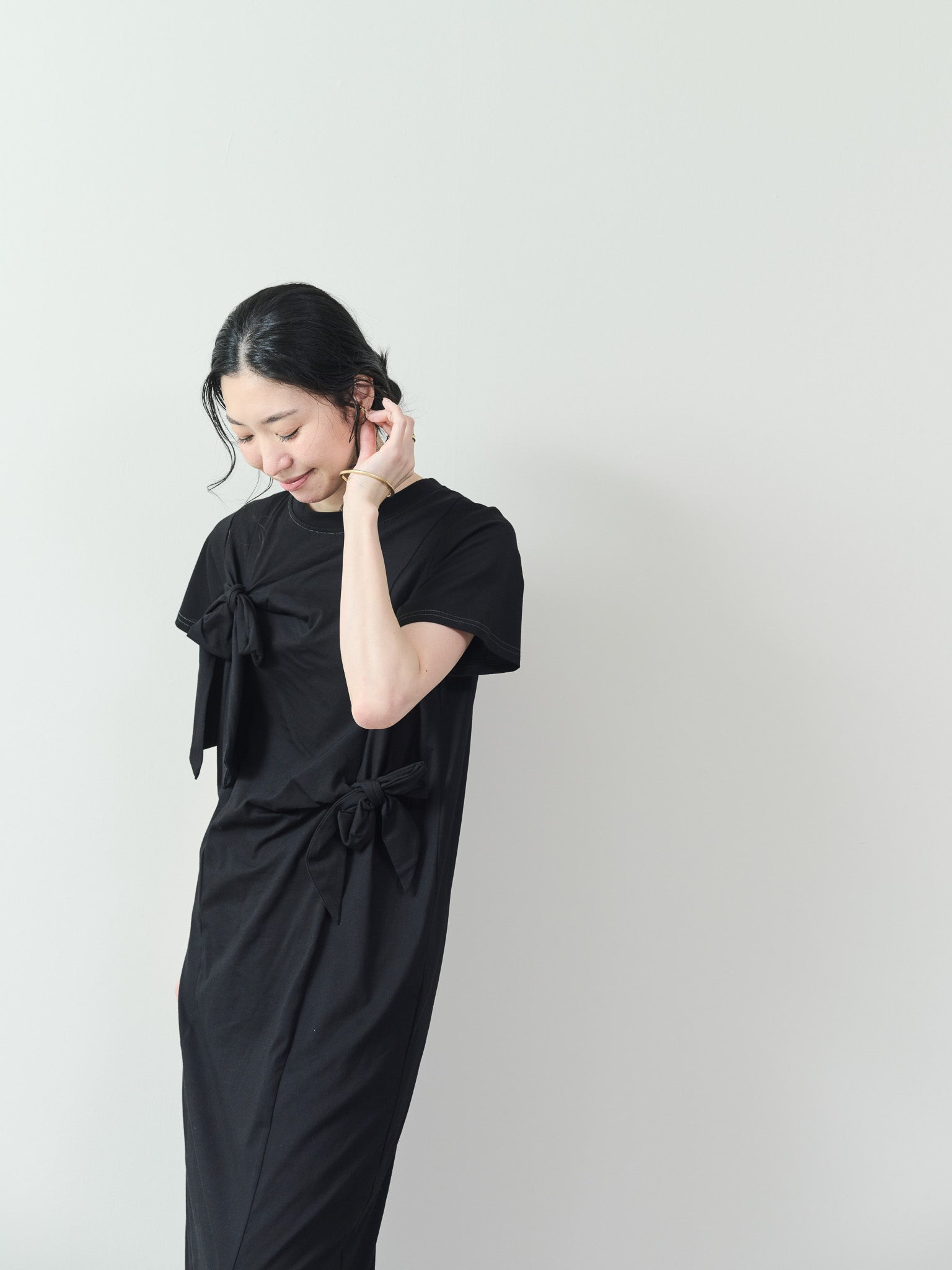 フロントリボン配色ステッチワンピース [601326] black