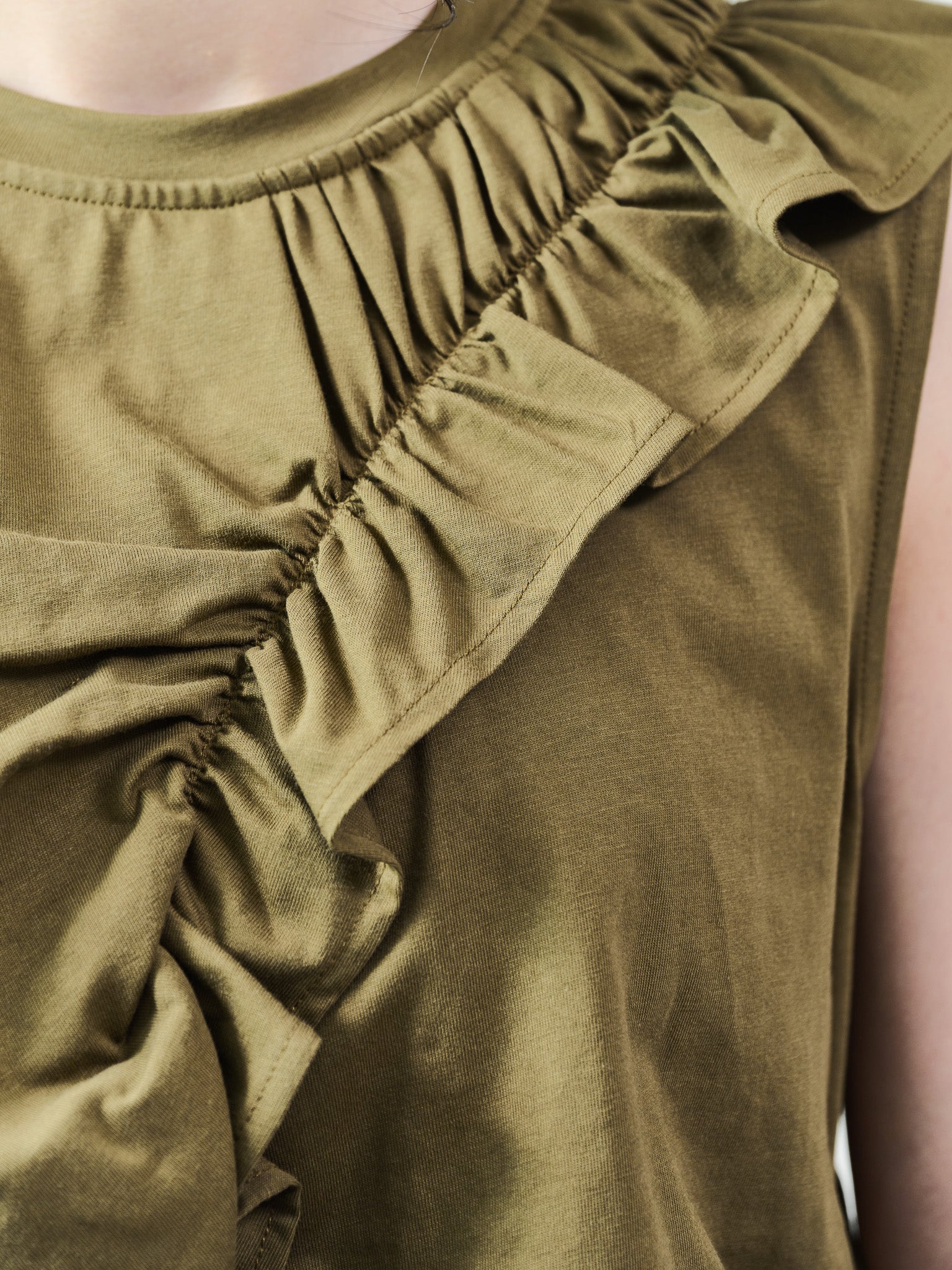 アシメフリルギャザーノースリトップス [601324] khaki