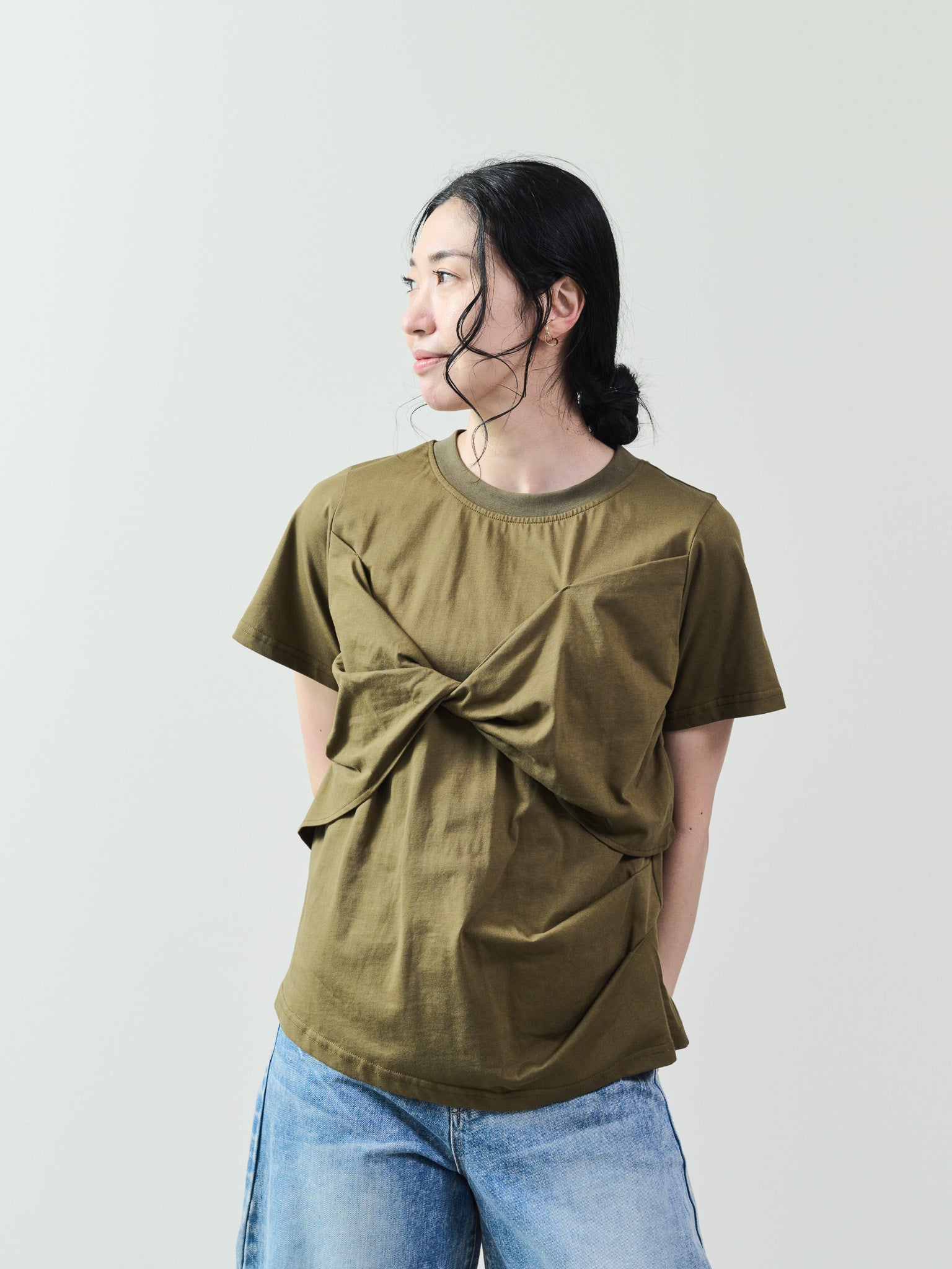 フロントツイストアシメヘムトップス [601325] khaki