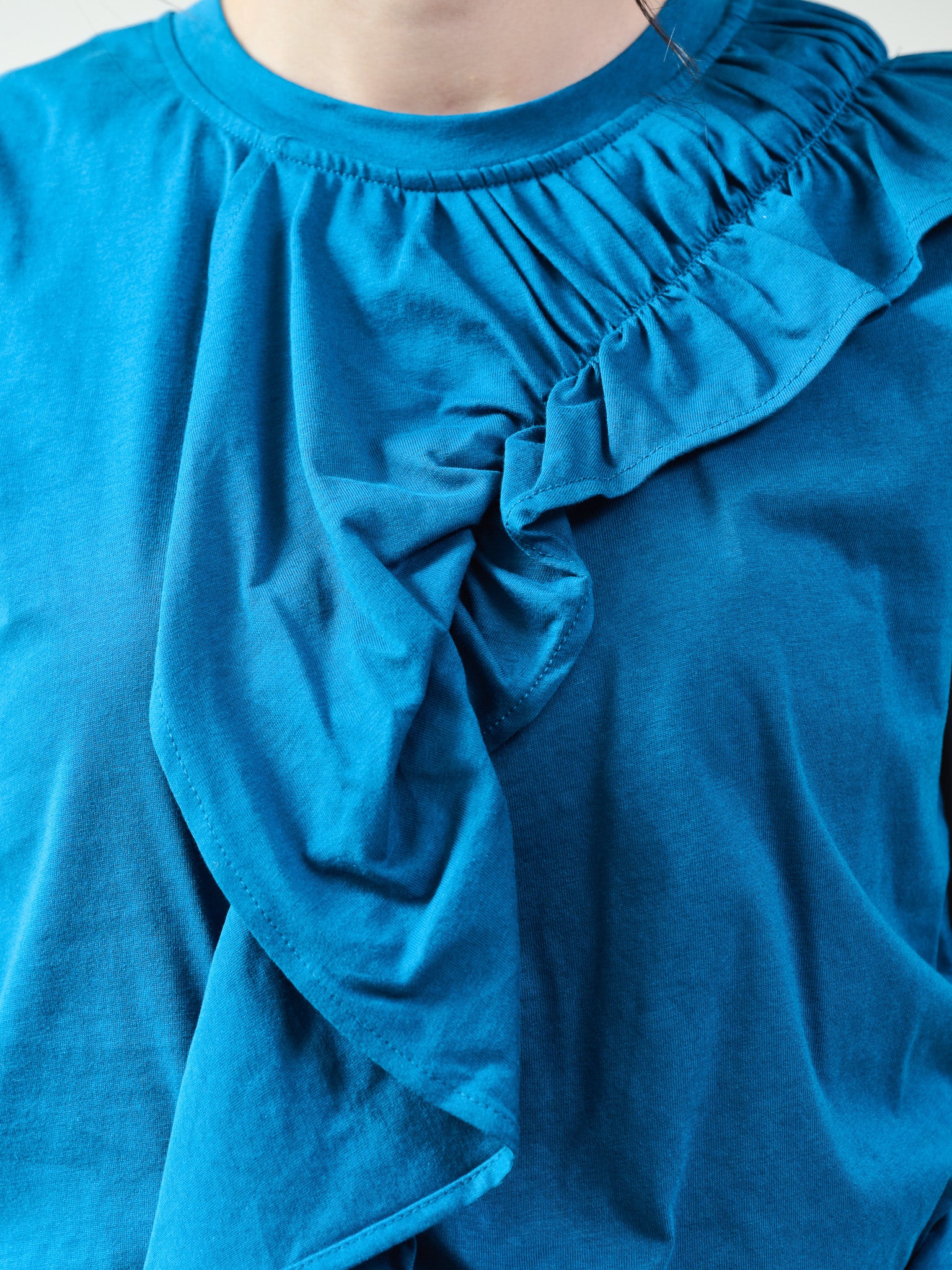アシメフリルギャザーノースリトップス [601324] blue