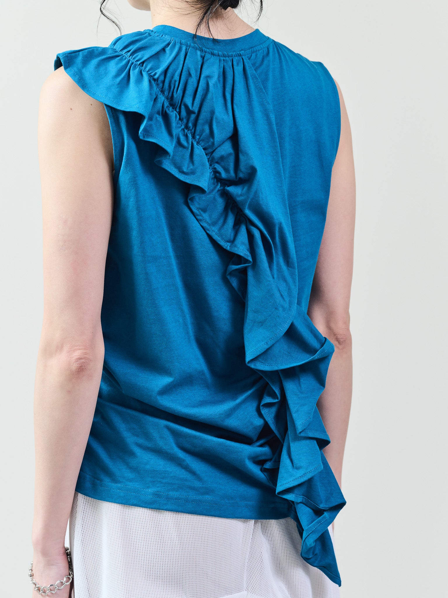 アシメフリルギャザーノースリトップス [601324] blue