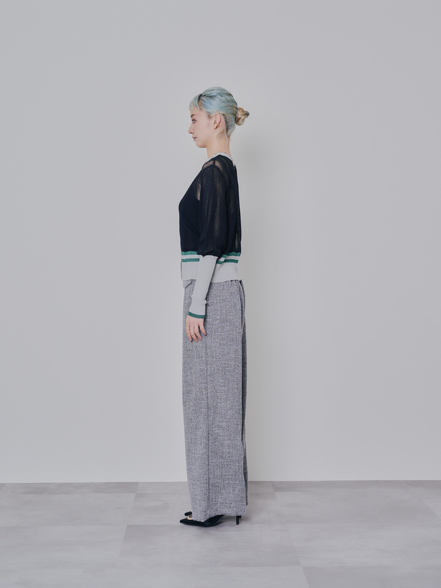麻ライクツィードワイドパンツ [601287] grey