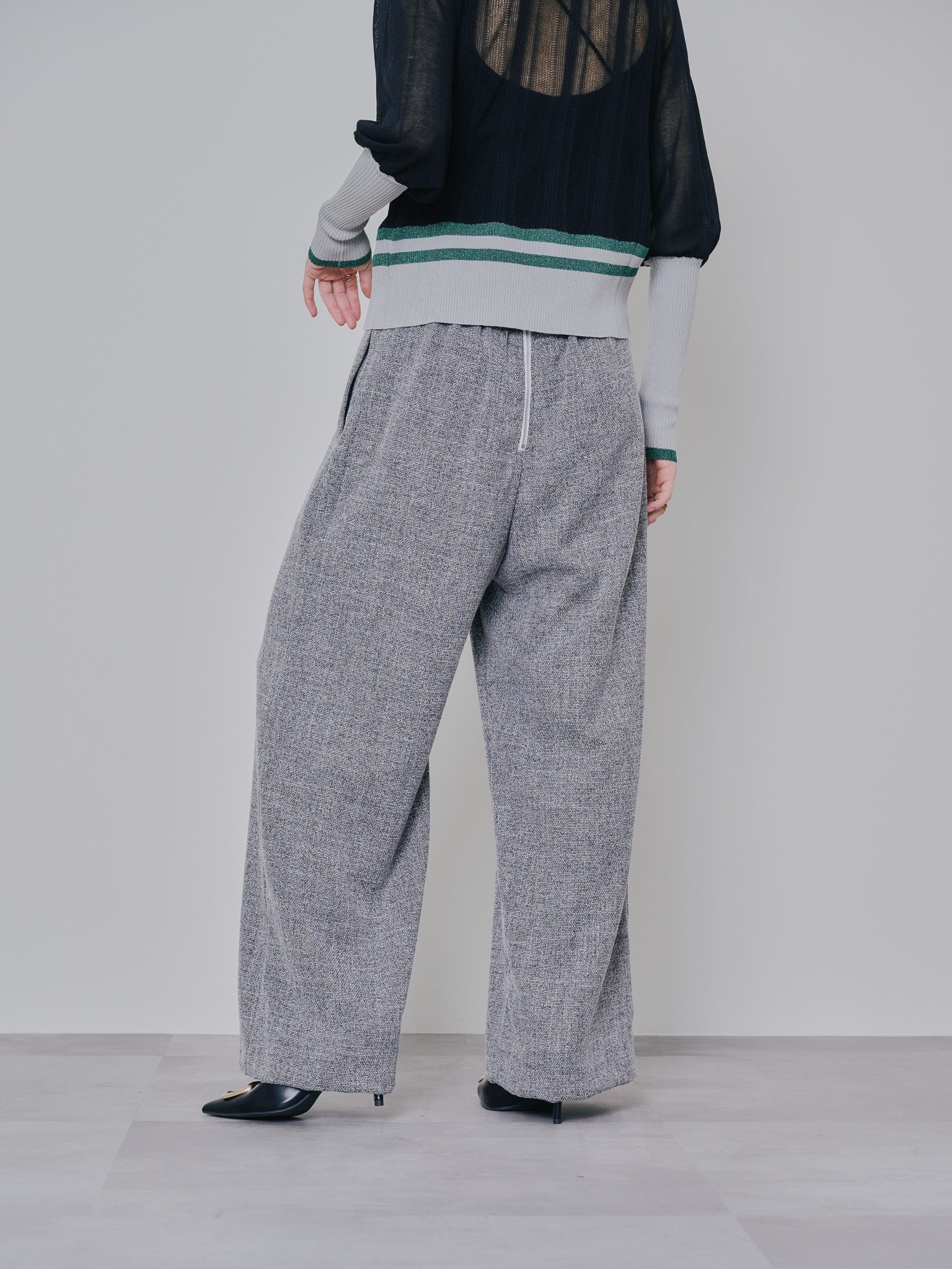 麻ライクツィードワイドパンツ [601287] grey