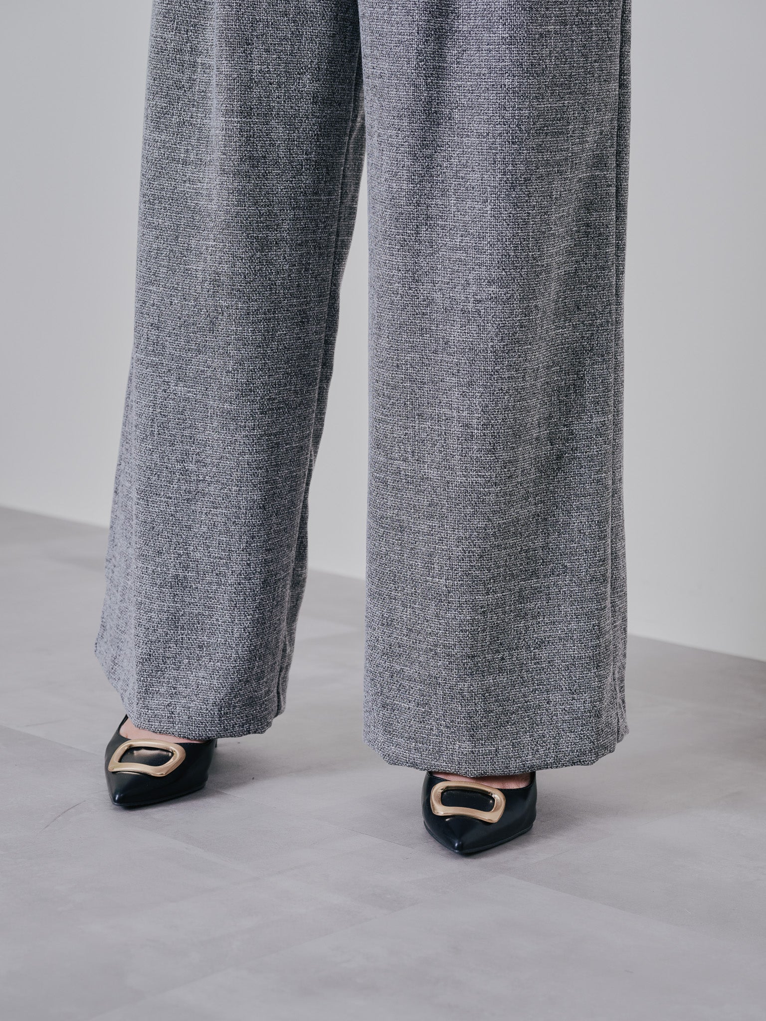 麻ライクツィードワイドパンツ [601287] grey