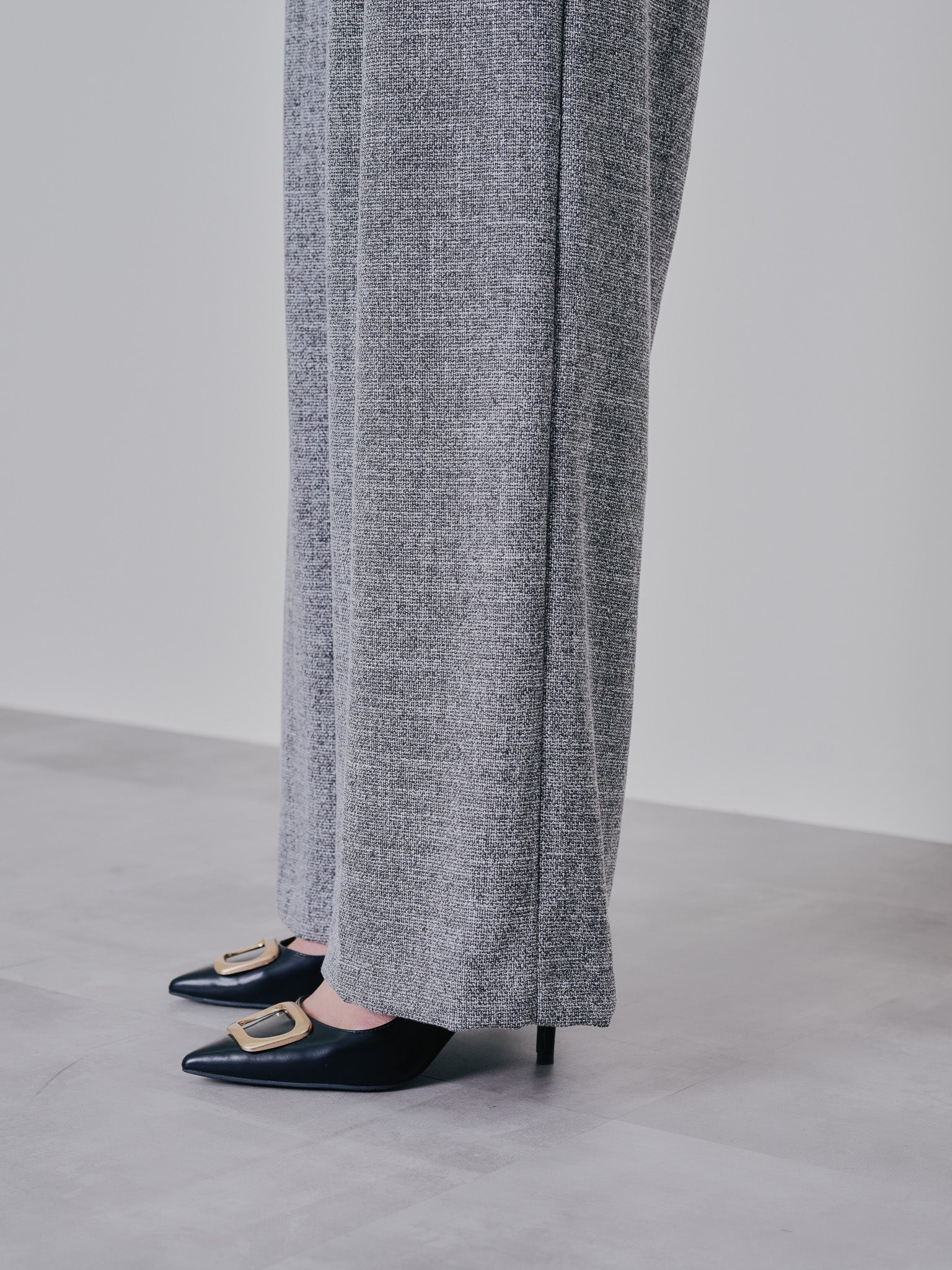 麻ライクツィードワイドパンツ [601287] grey