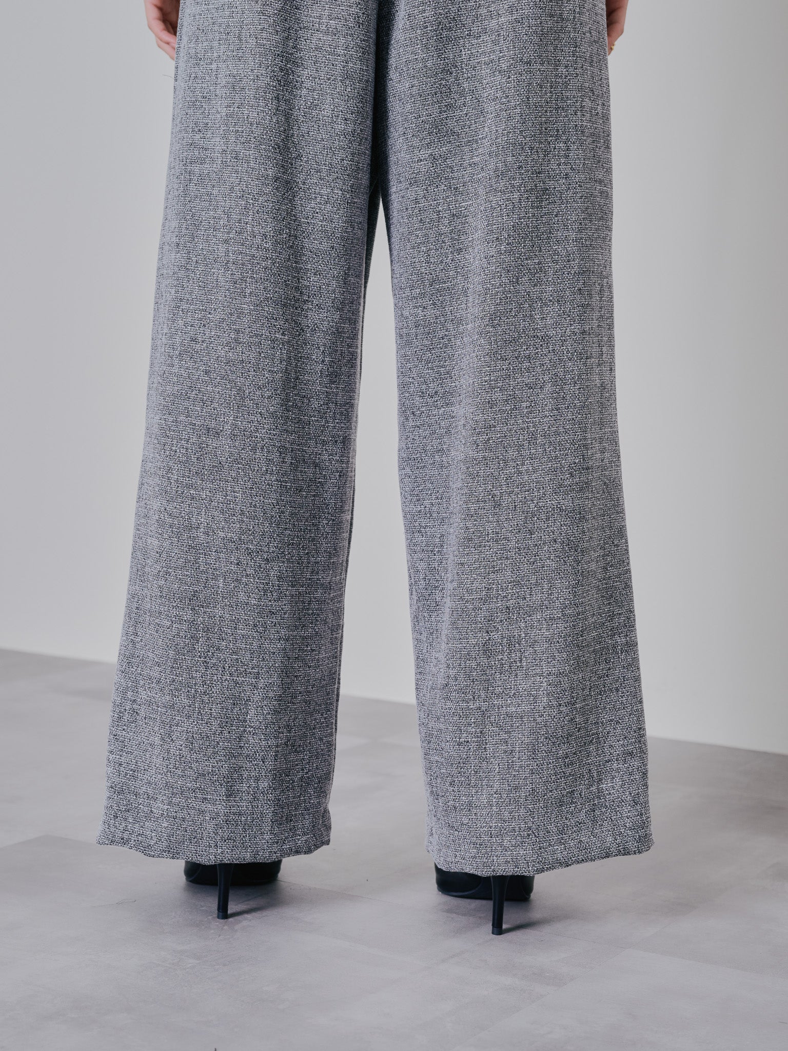 麻ライクツィードワイドパンツ [601287] grey