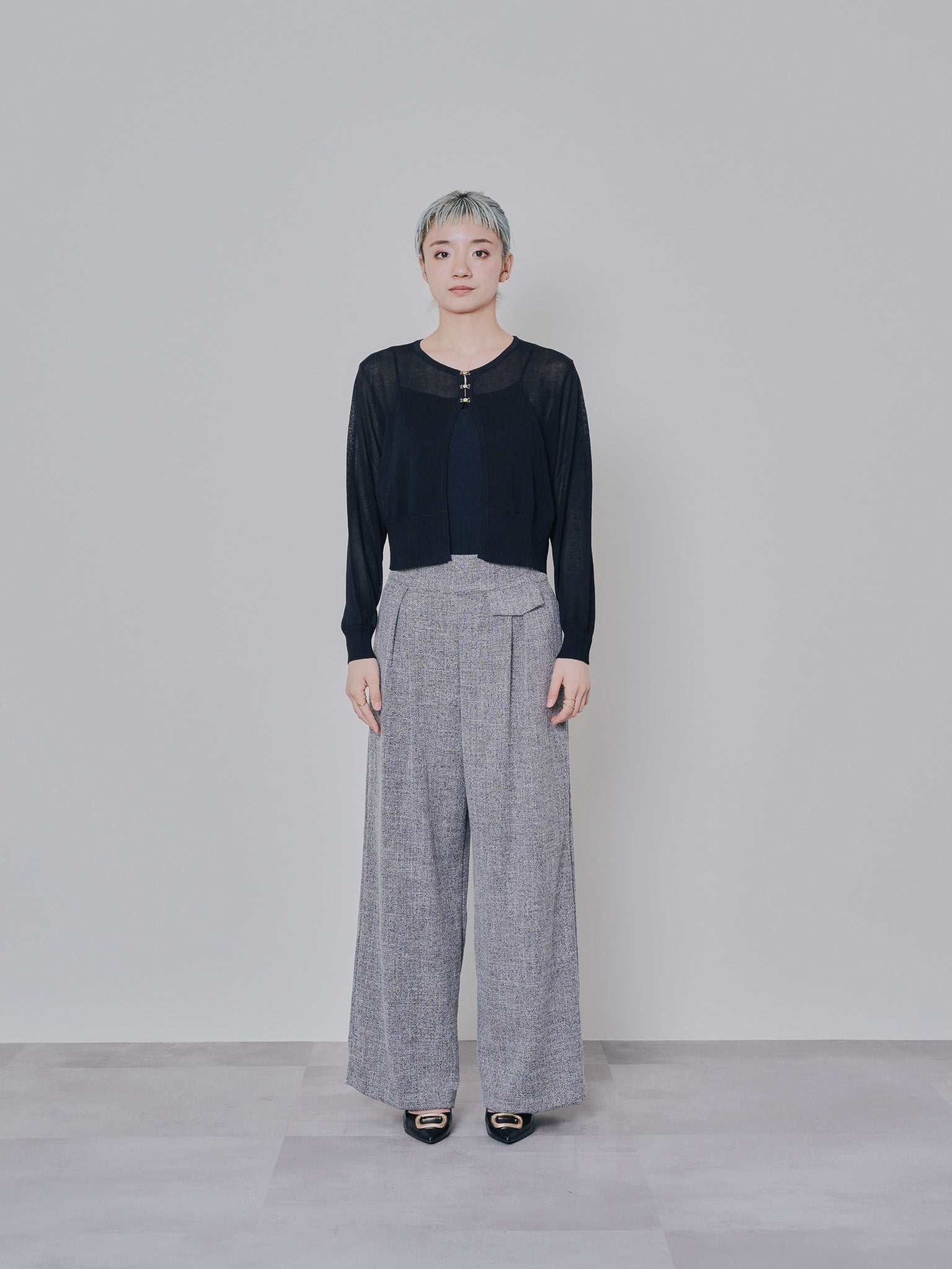 フロントホックニットカーディガン [601327] black