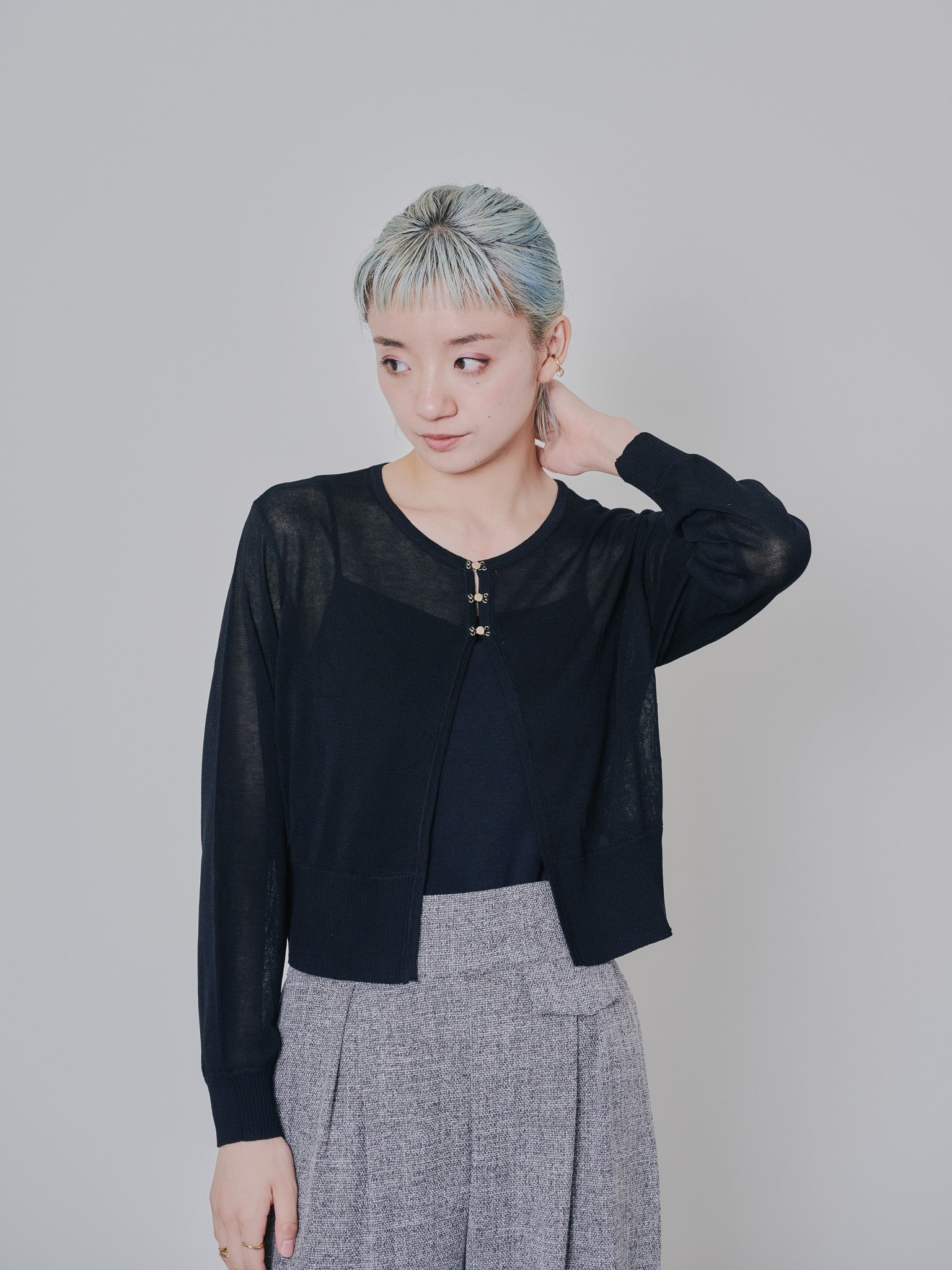 フロントホックニットカーディガン [601327] black