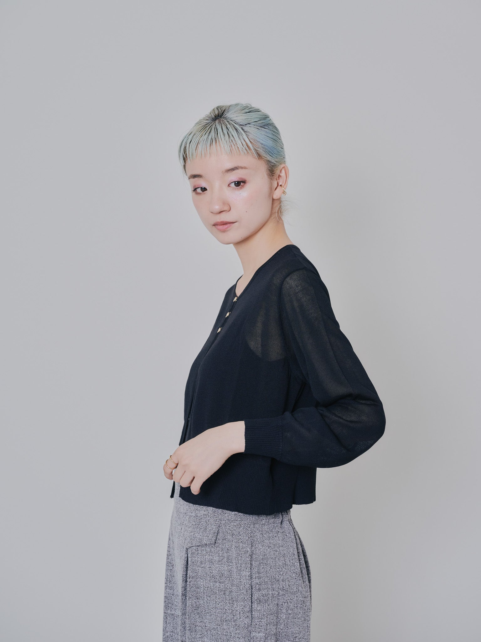 フロントホックニットカーディガン [601327] black
