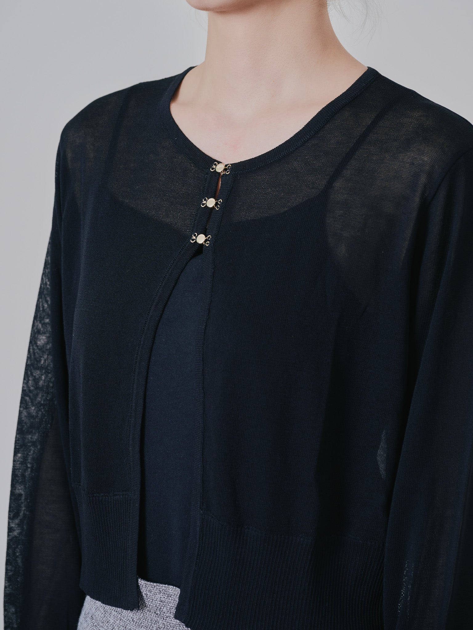フロントホックニットカーディガン [601327] black