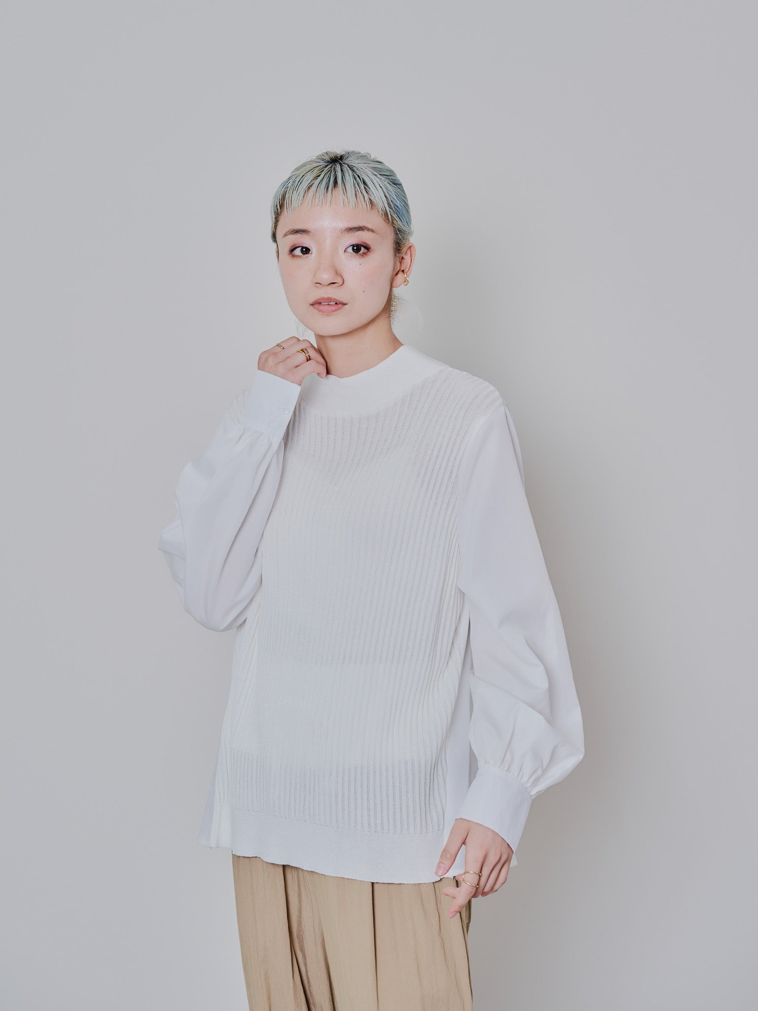 2WAYニット×ブラウストップス [601273] white