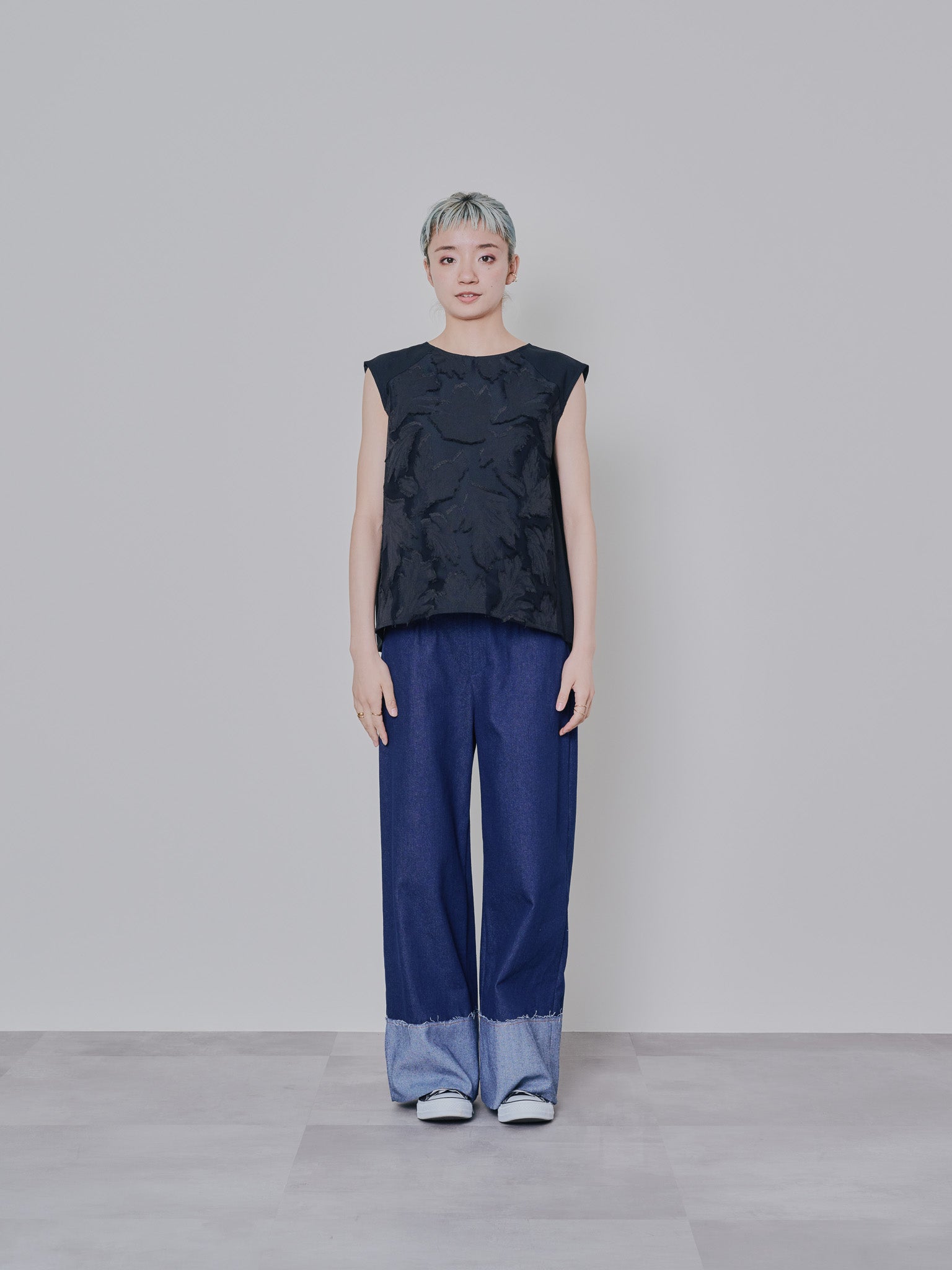 チェーンポイントデニムワイドパンツ [601280] navy