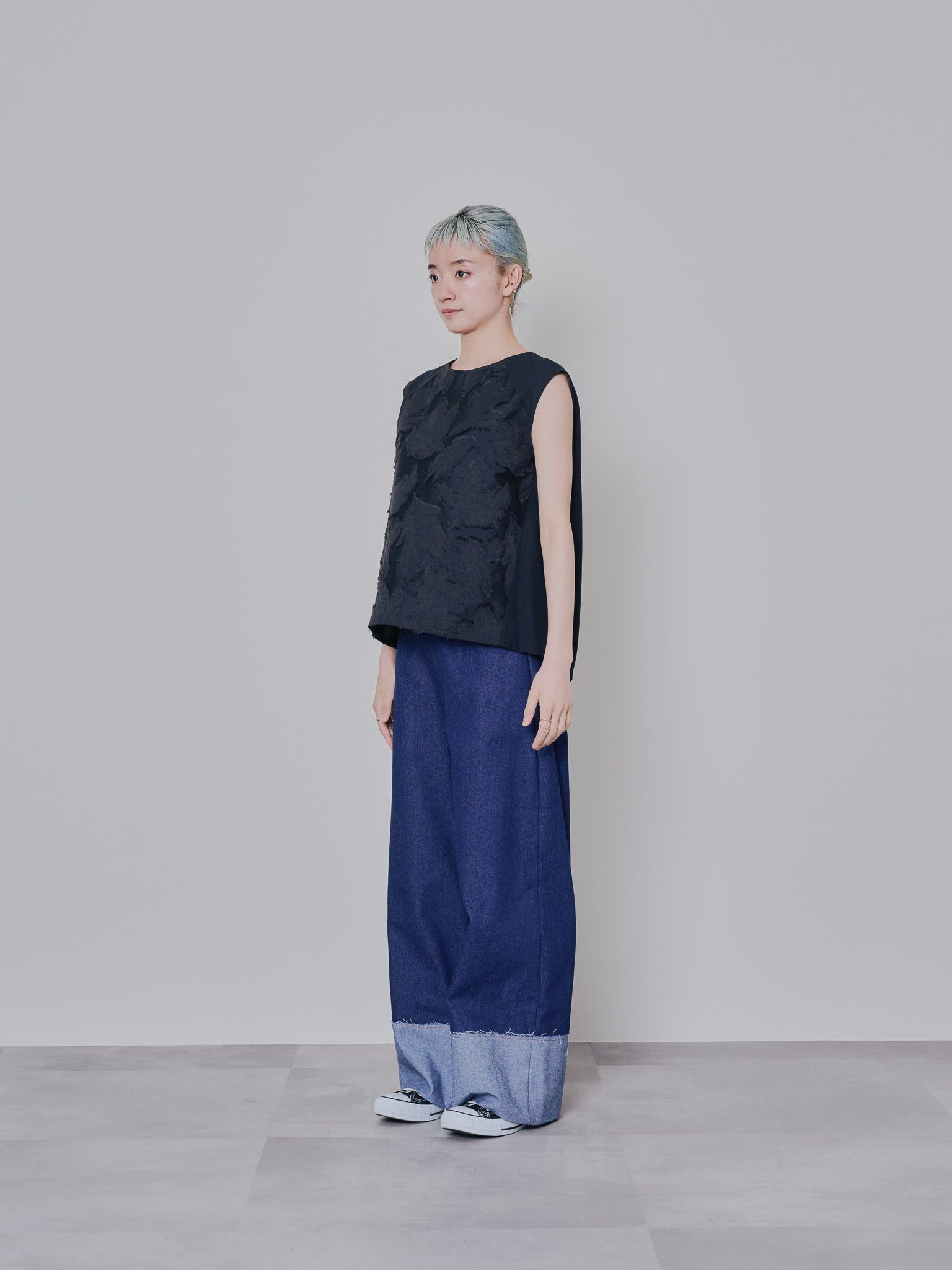 チェーンポイントデニムワイドパンツ [601280] navy