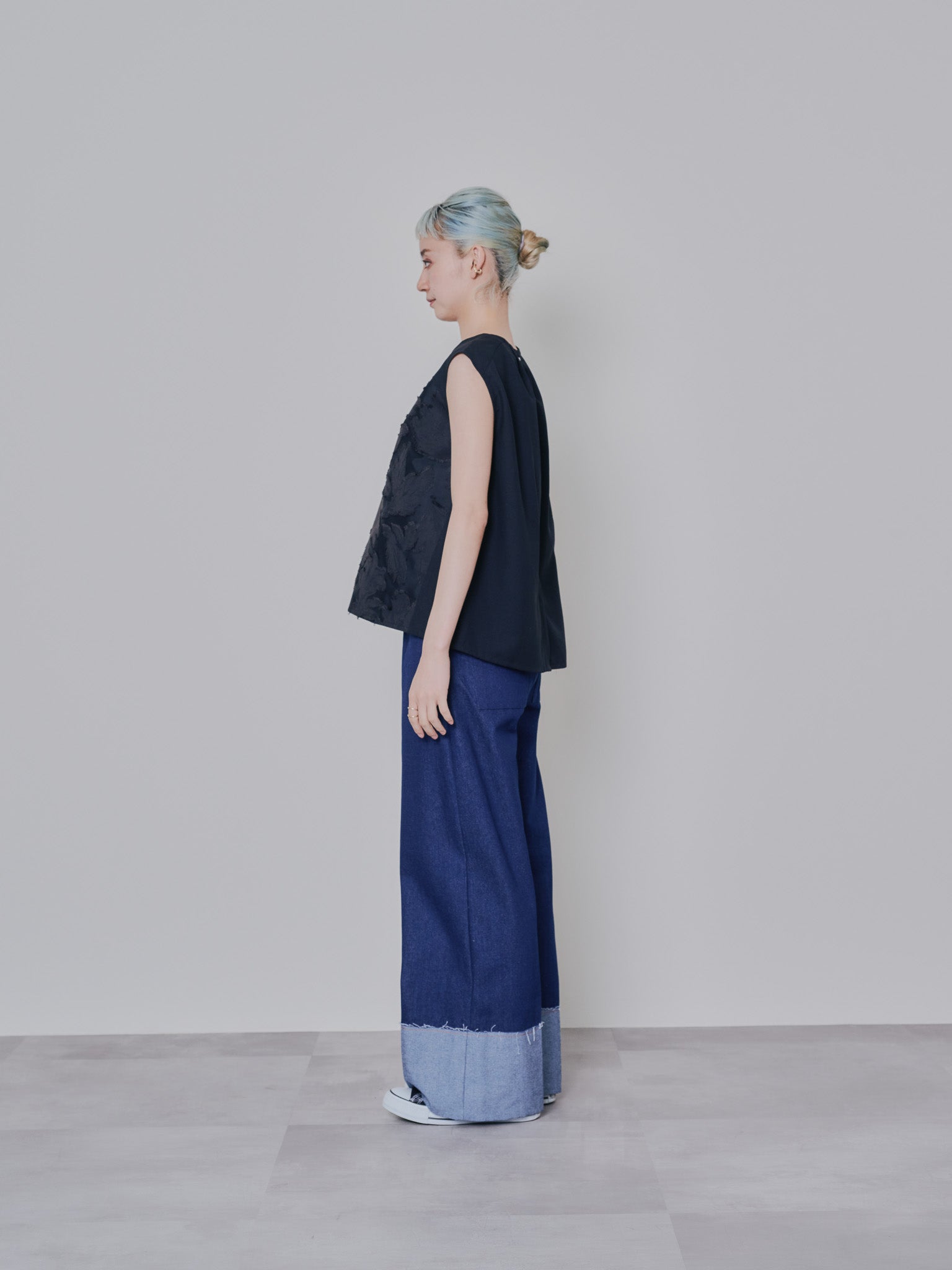 チェーンポイントデニムワイドパンツ [601280] navy