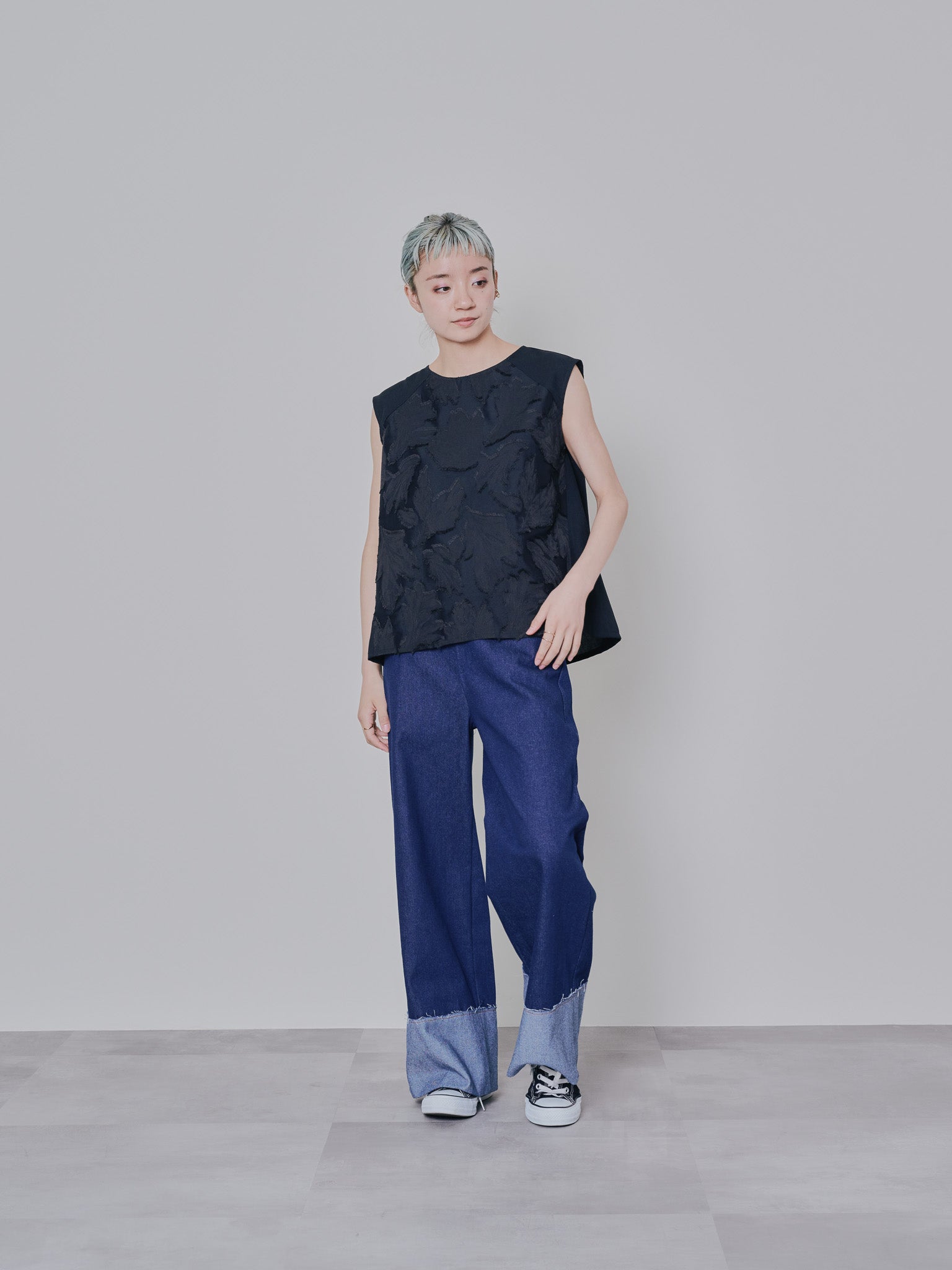 チェーンポイントデニムワイドパンツ [601280] navy