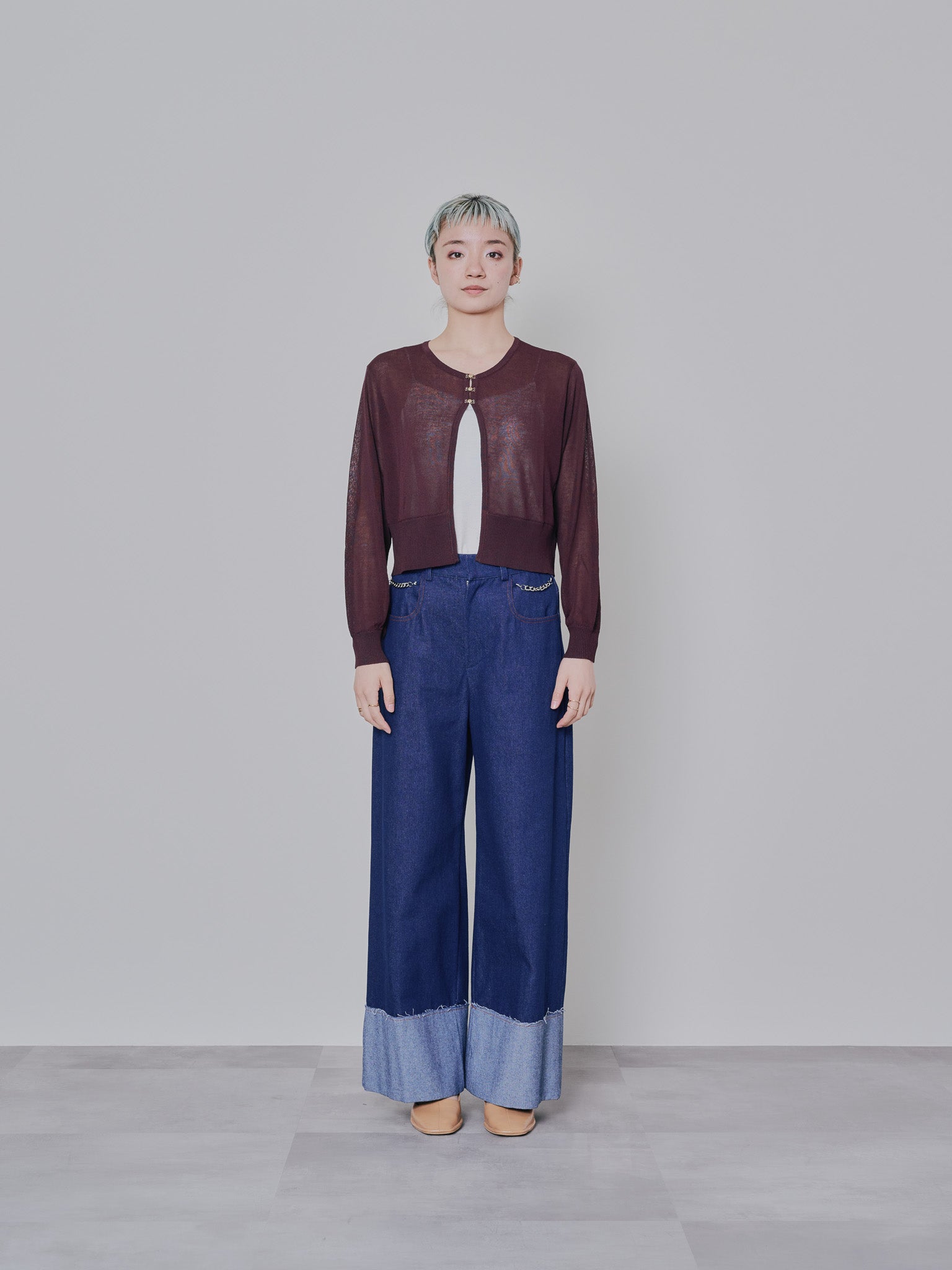 フロントホックニットカーディガン [601327] bordeaux