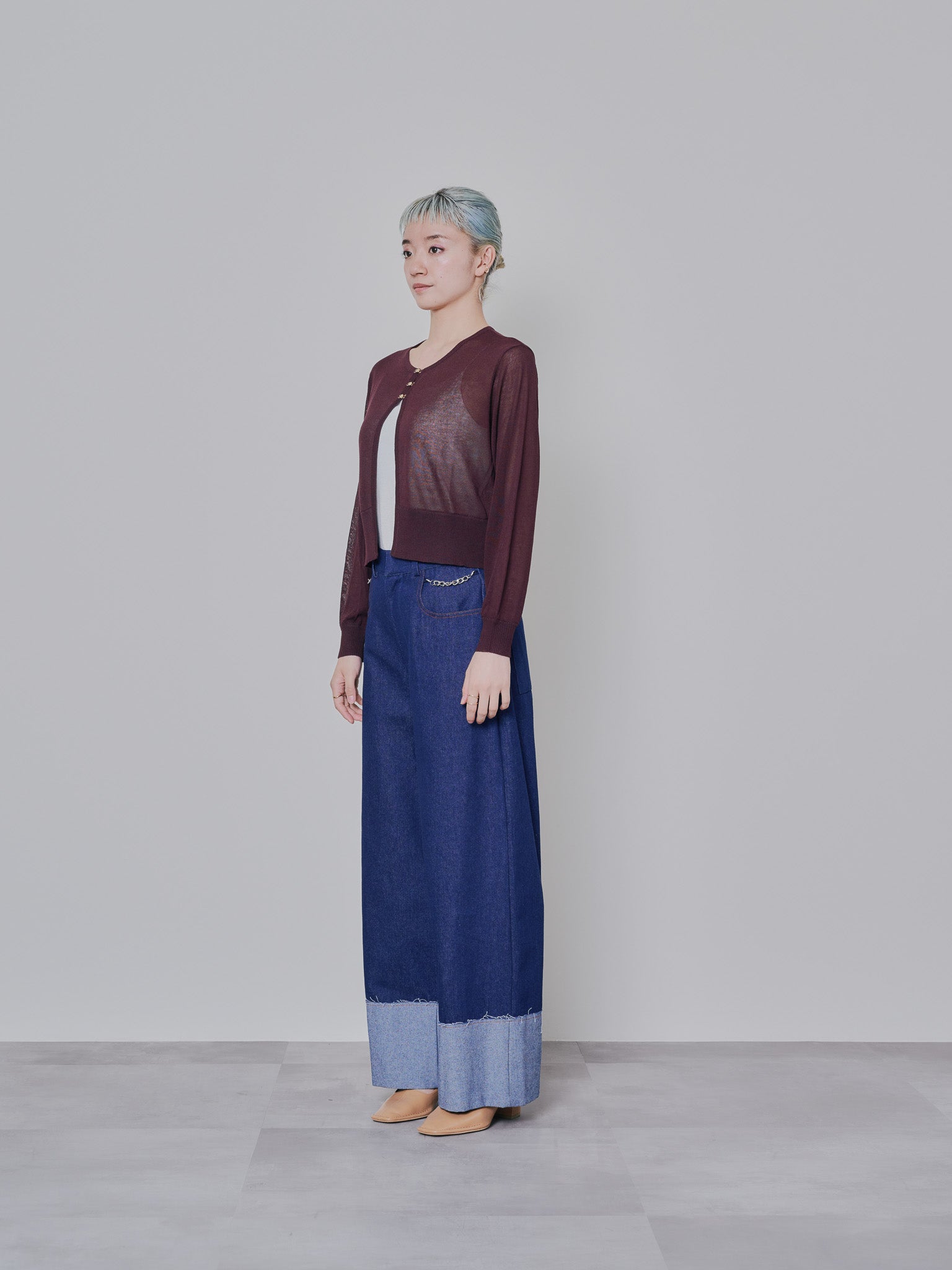 チェーンポイントデニムワイドパンツ [601280] navy