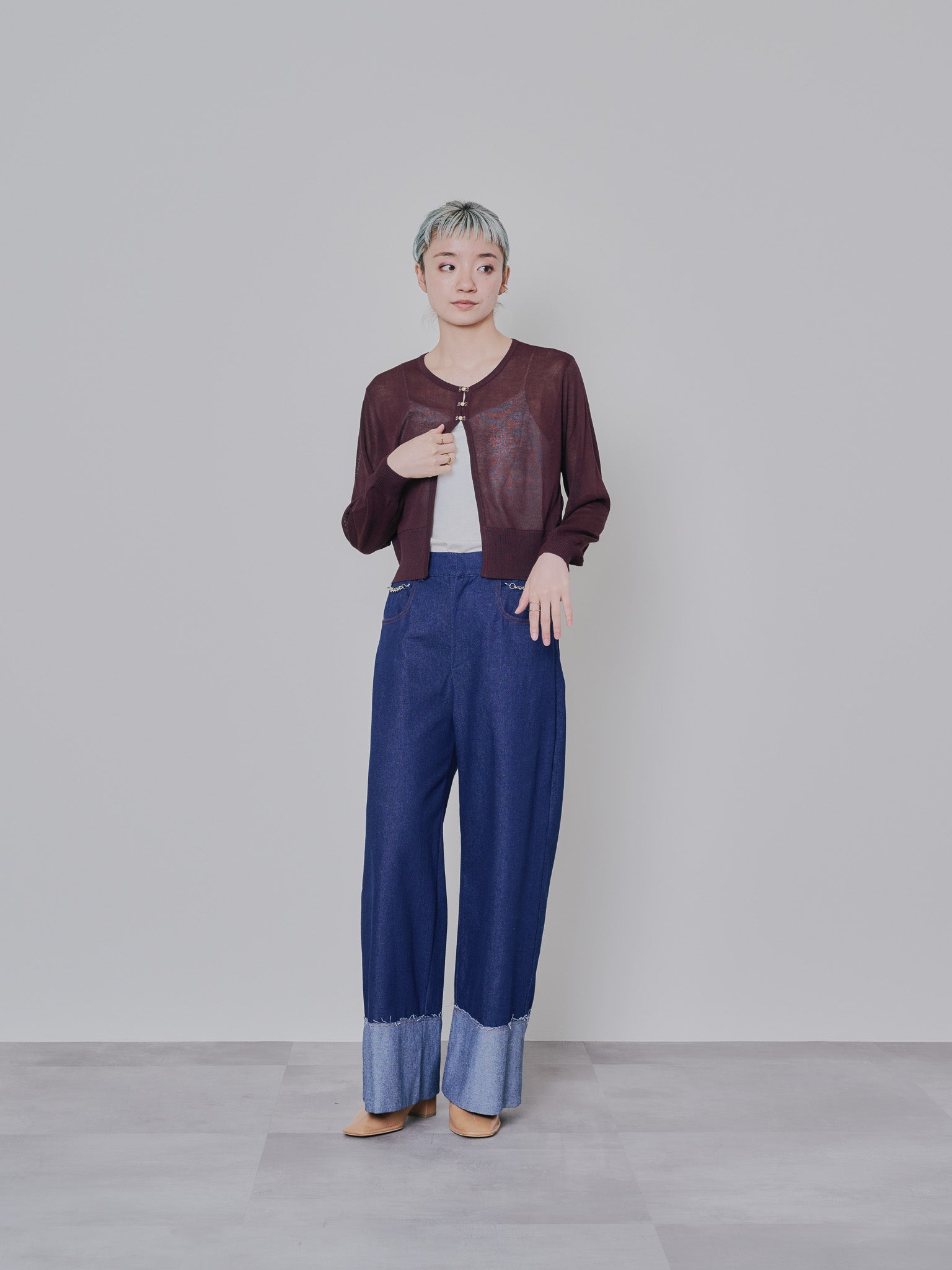 チェーンポイントデニムワイドパンツ [601280] navy