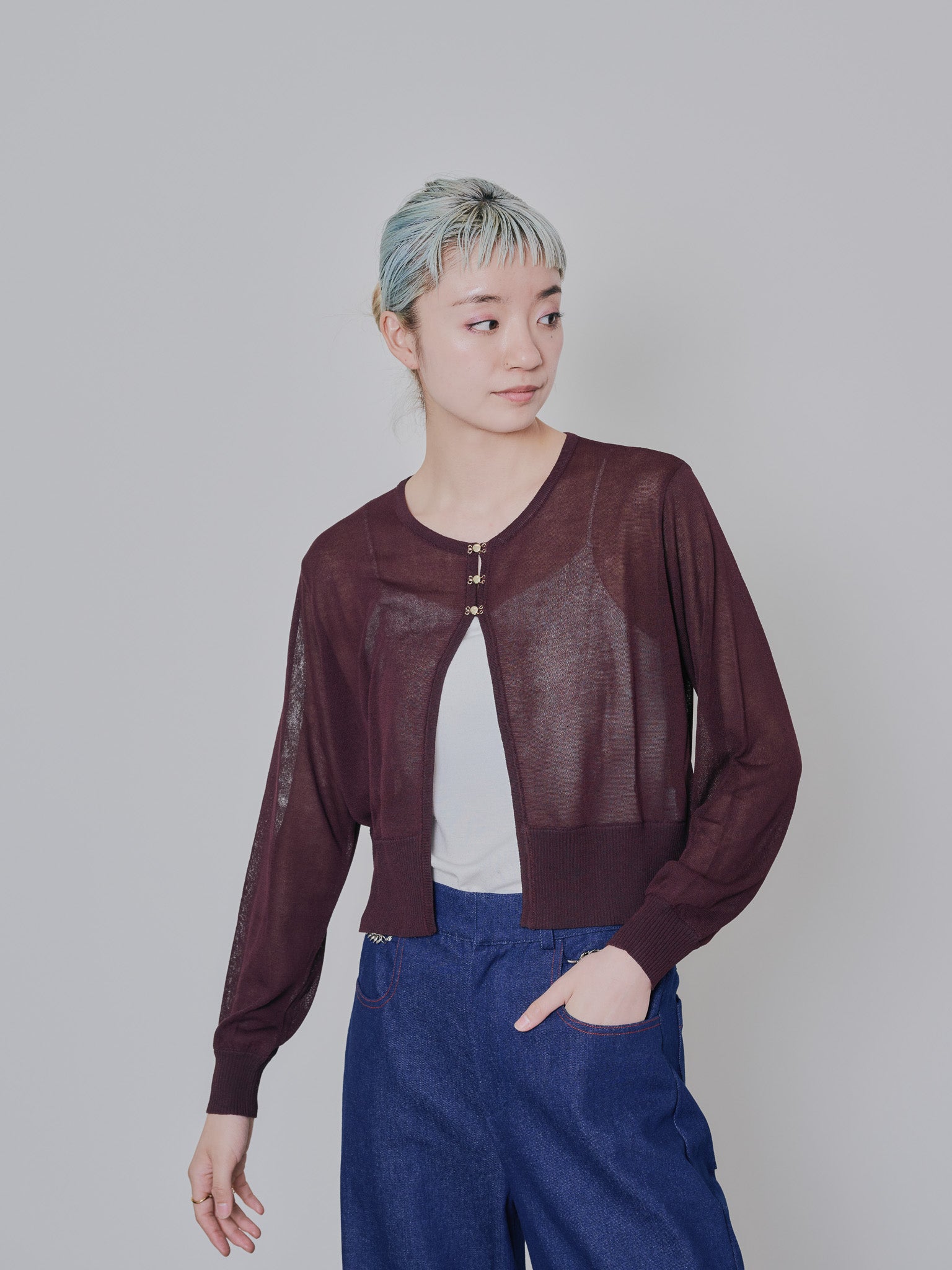 フロントホックニットカーディガン [601327] bordeaux