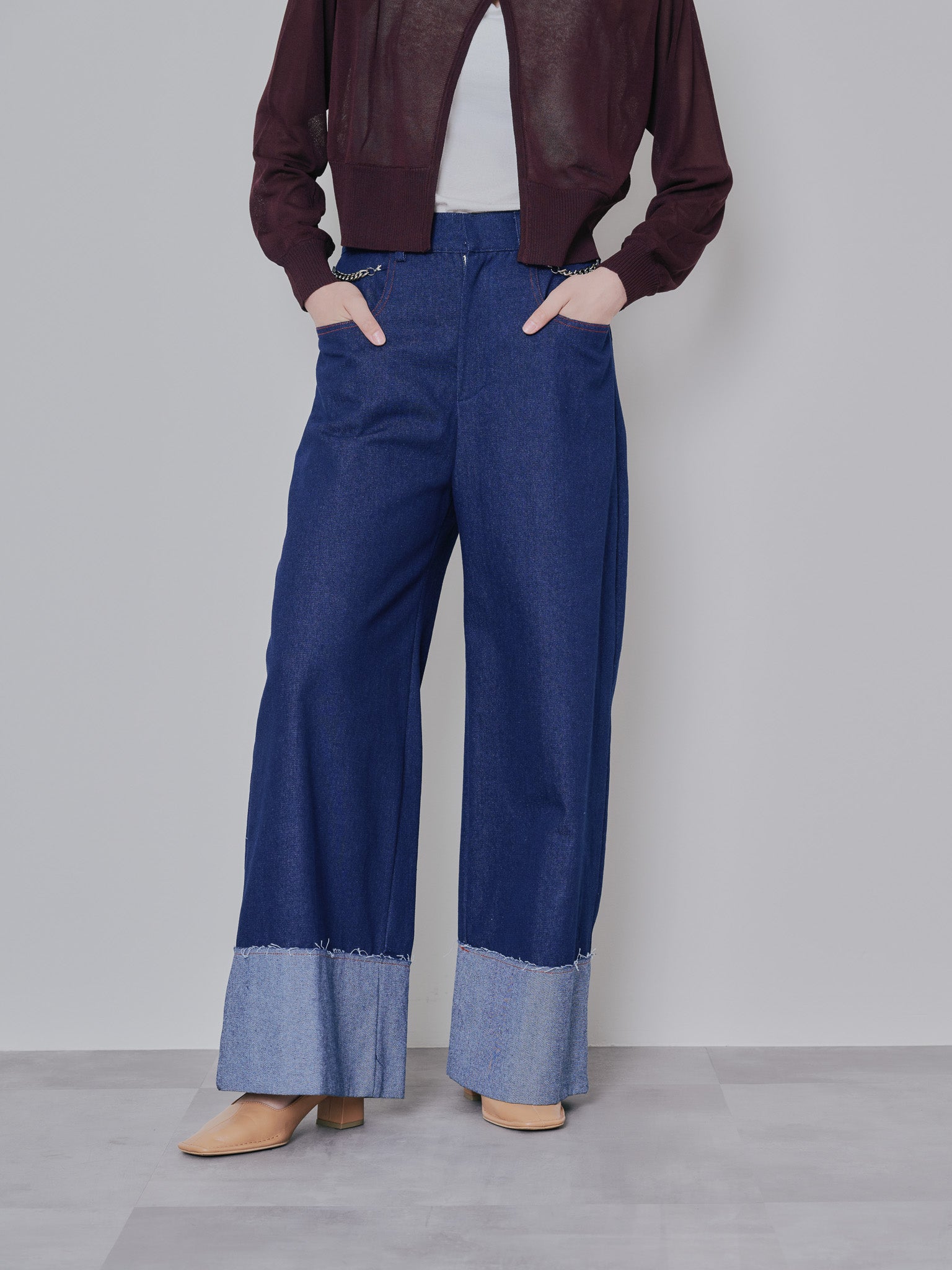 チェーンポイントデニムワイドパンツ [601280] navy