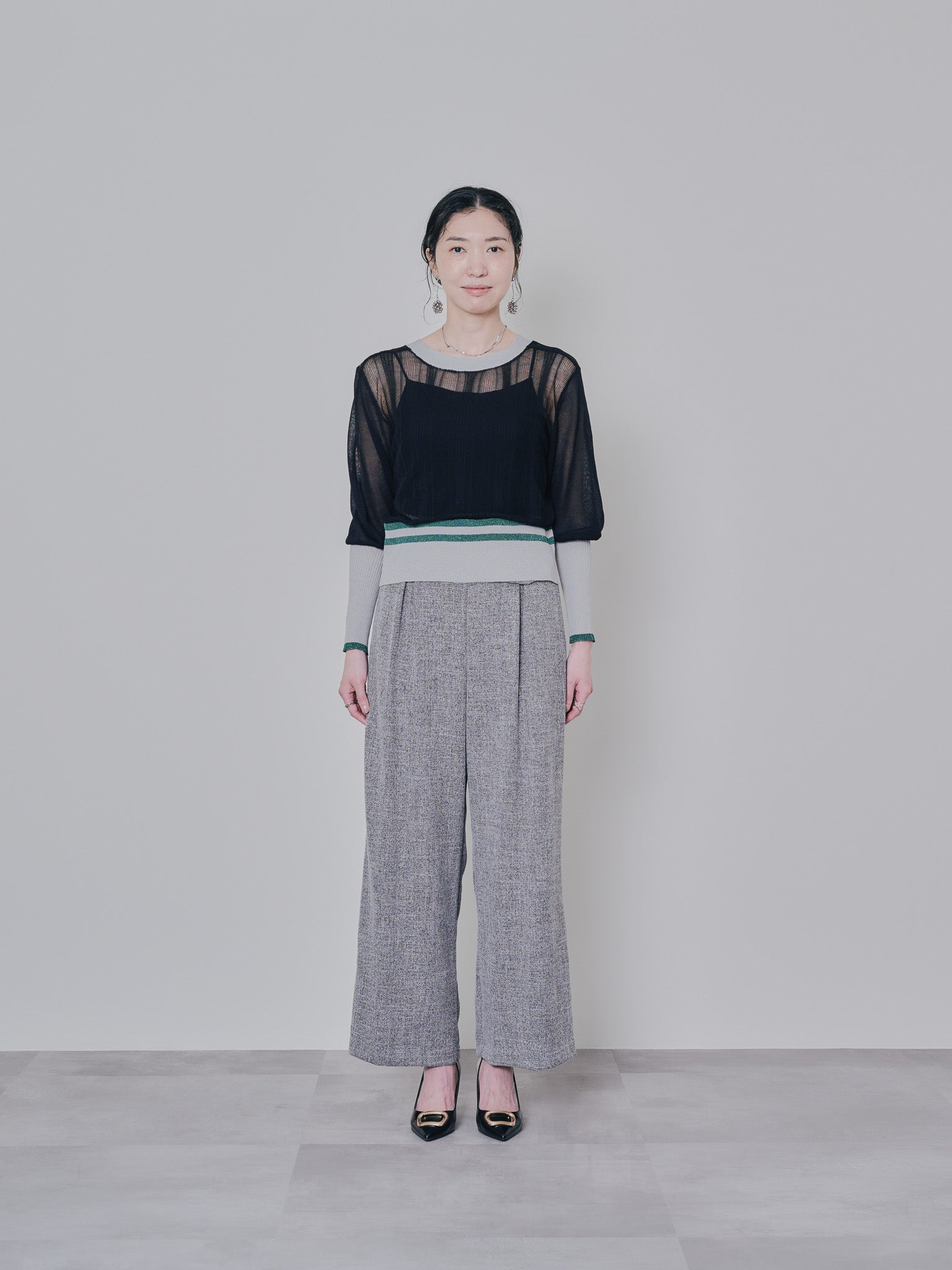 2way配色ランダムリブシアーニットカーディガン [601328] black