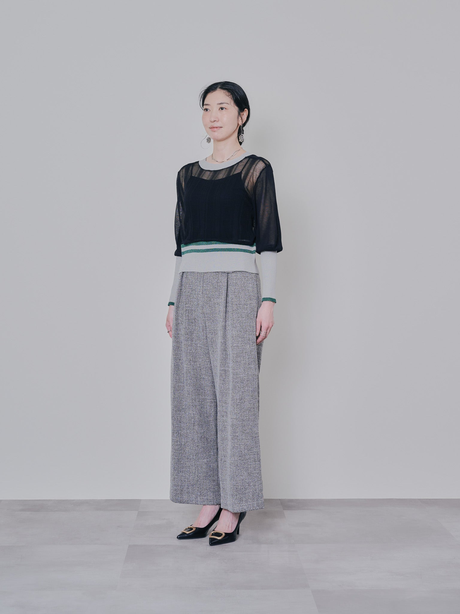 2way配色ランダムリブシアーニットカーディガン [601328] black