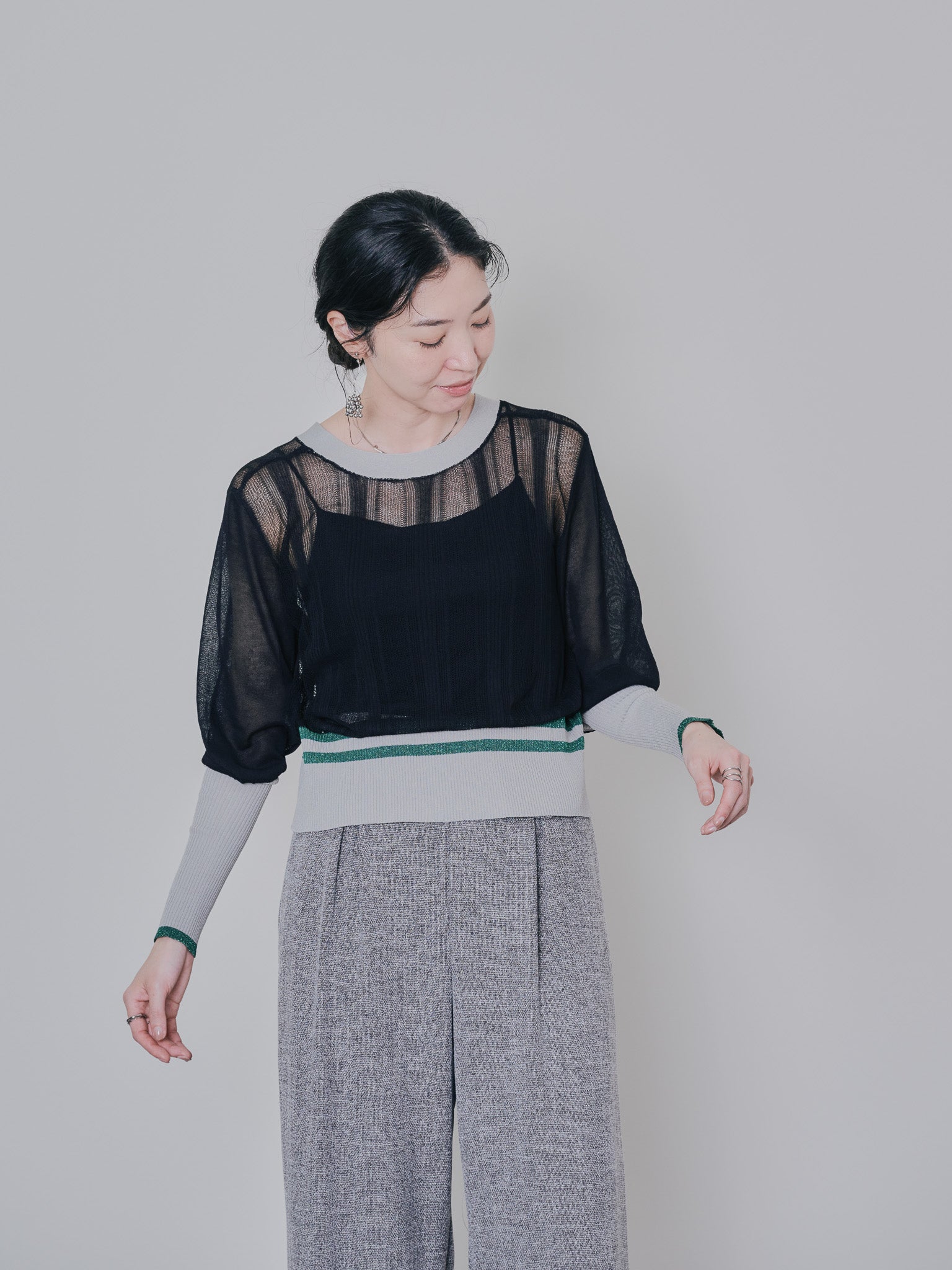 2way配色ランダムリブシアーニットカーディガン [601328] black