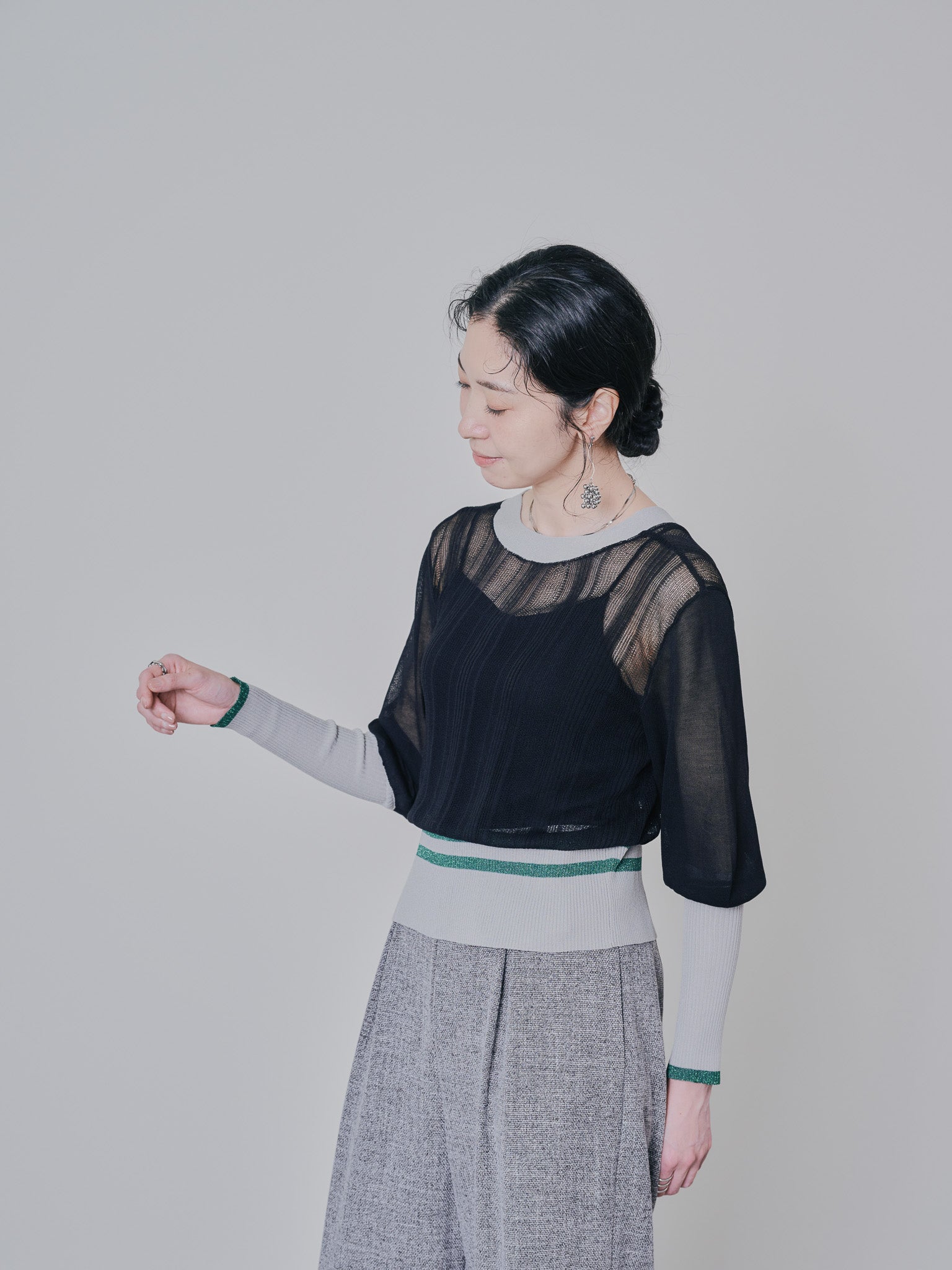 2way配色ランダムリブシアーニットカーディガン [601328] black