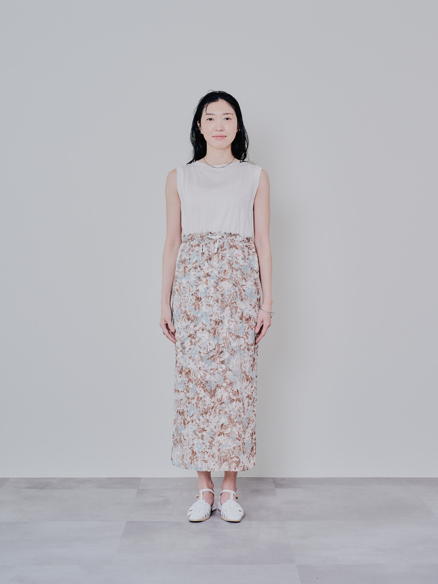 アートフラワープリントタンクワンピース [603323] mint green
