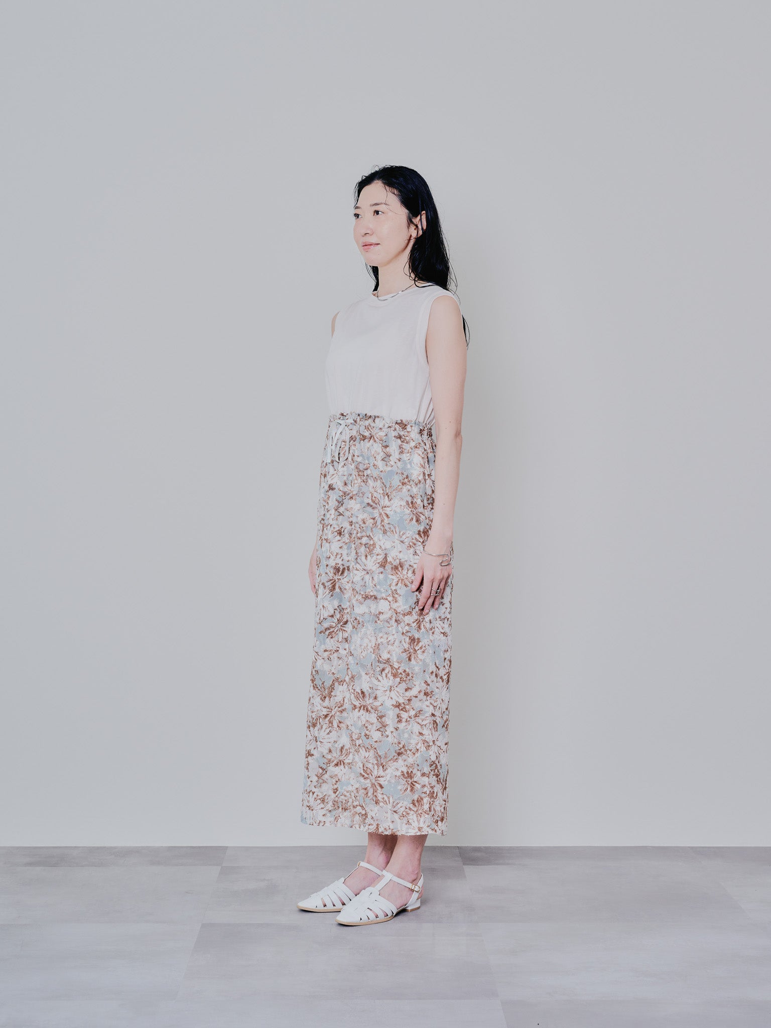 アートフラワープリントタンクワンピース [603323] mint green
