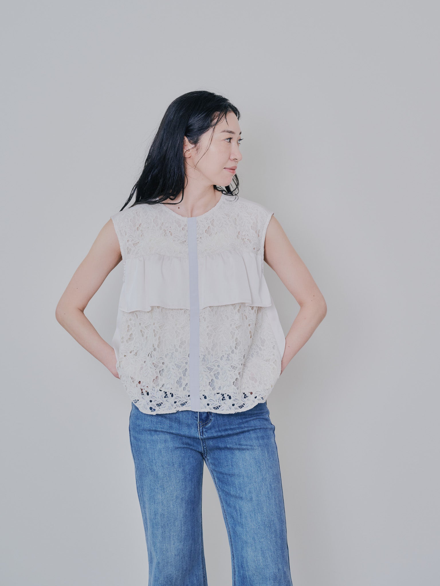 フロントティアードレースブラウス [603326] beige