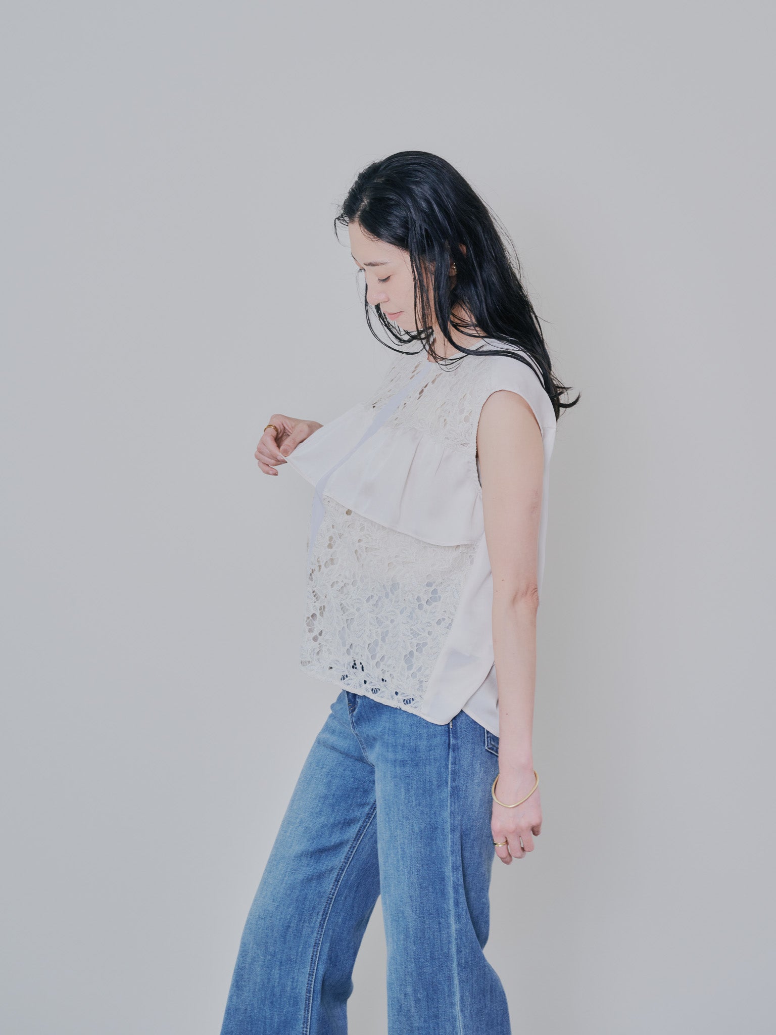 フロントティアードレースブラウス [603326] beige